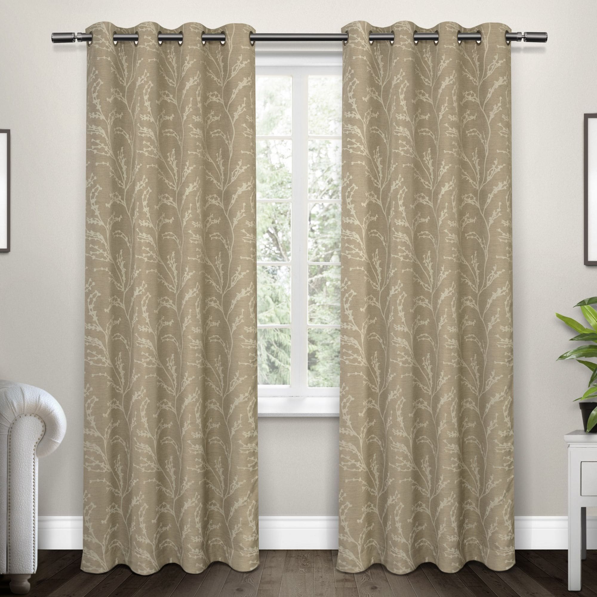Exclusive Home EH8004-02 2-96G 96-in Natural Floral Room darkening Interlined Grommet Curtain panel pair