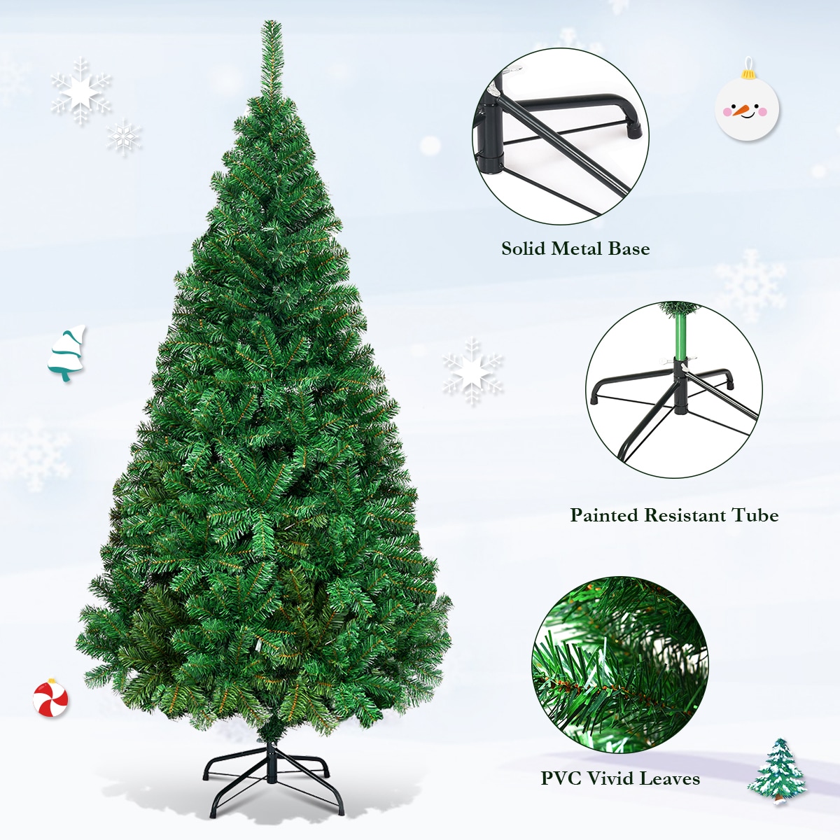 Costway 5-ft Green Full Artificial Christmas Tree with Metal Stand ...