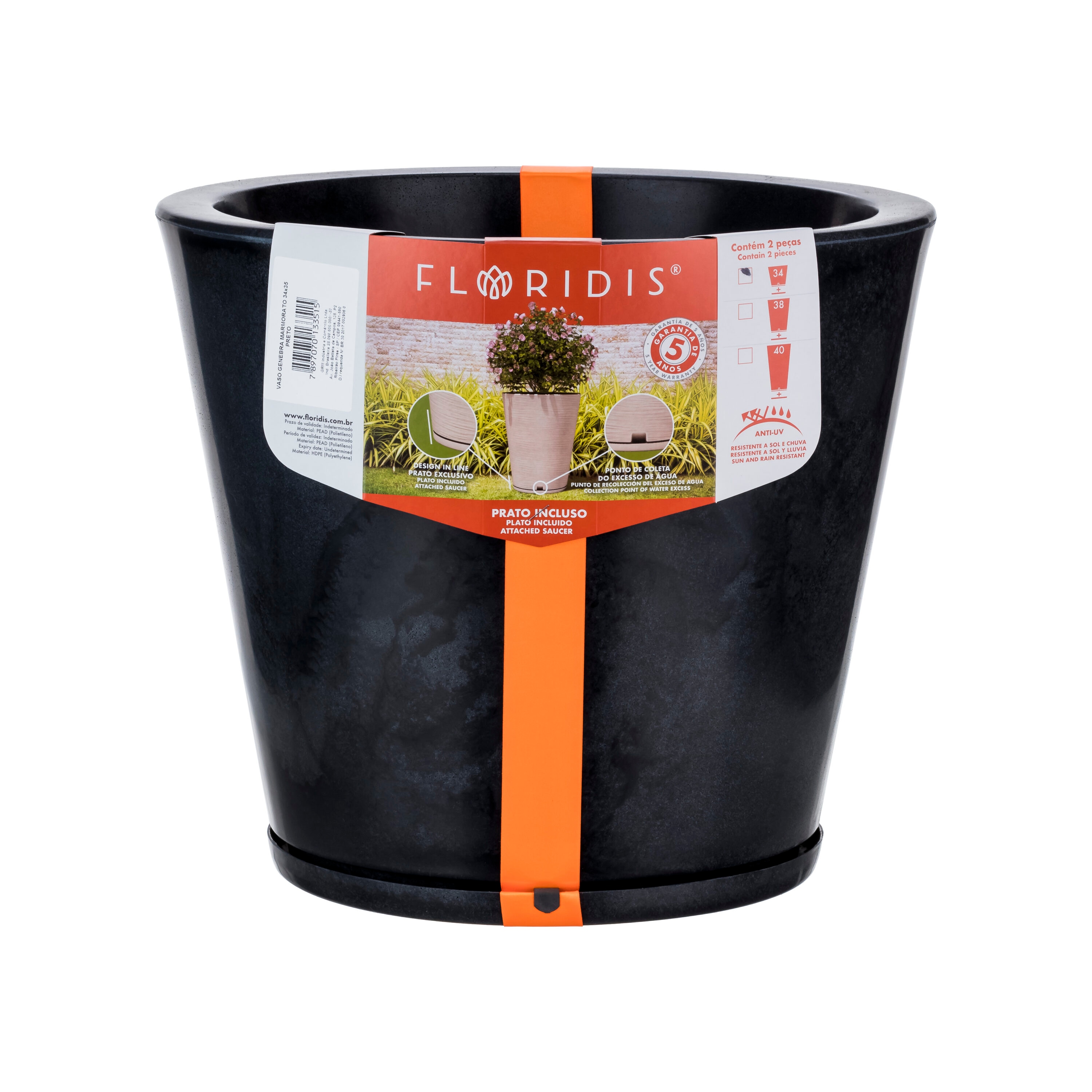 FLORIDIS 10160340 8.625-in W x 13.37-in L Black HDPE Indoor/Outdoor Planter
