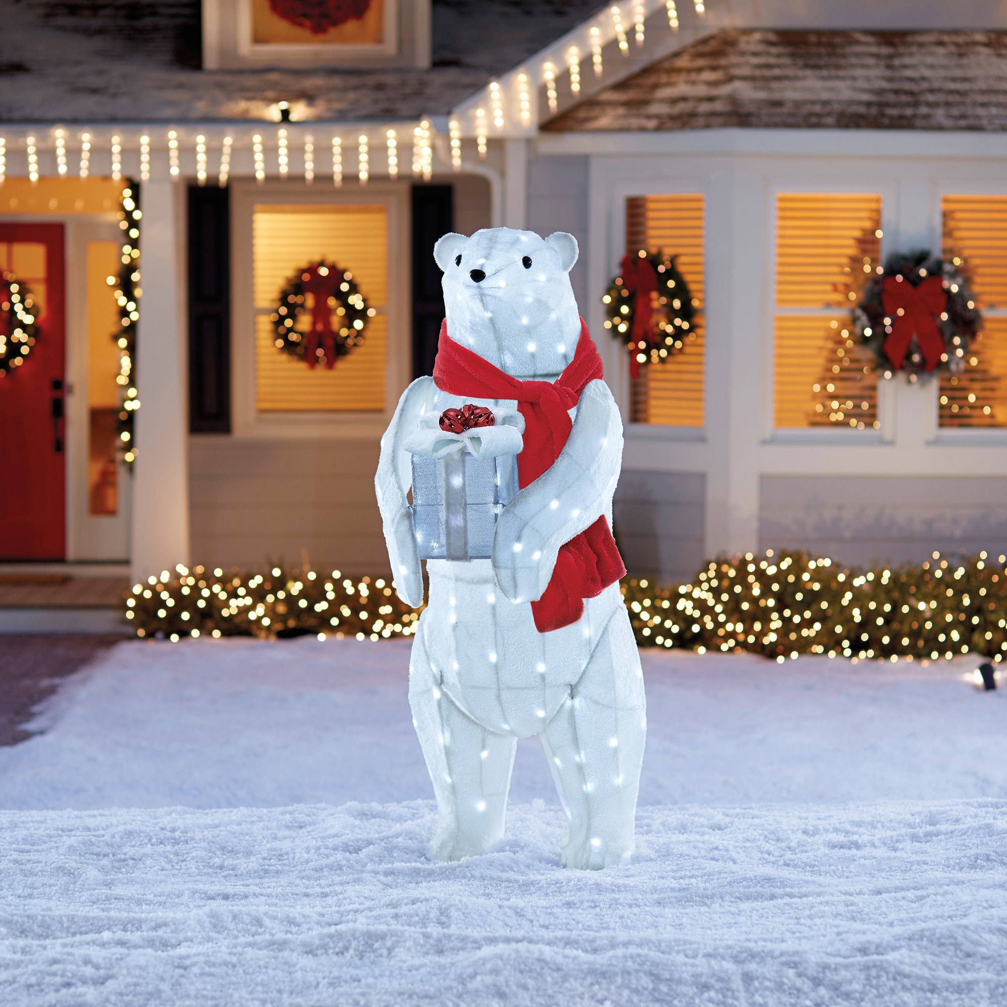 Holiday Living 60-in Polar Bear Free Standing Decoration with White LED ...