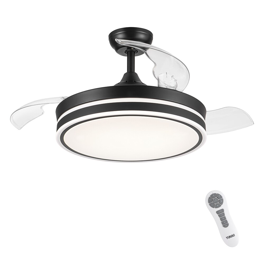 Sunrinx MG40-30-FL YUHAO 42-Inches Black with transparent Blades Color-Changing Indoor/Outdoor Downrod mount Standard Ceiling Fan With Light and Remote ( 3 -Blade)