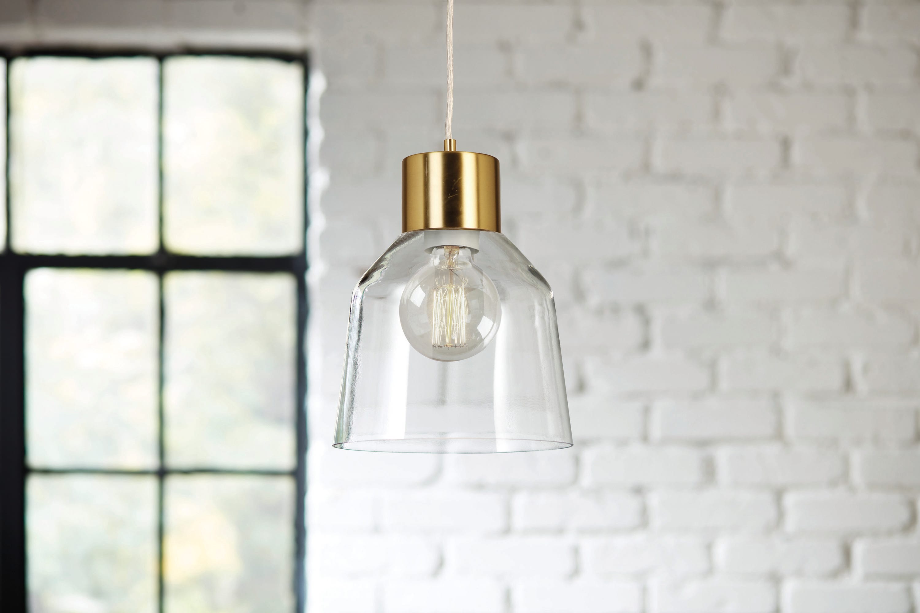 Mackenzie Brushed Gold French Country/Cottage Clear Glass Bell Mini Hanging Pendant Light | - allen + roth KIL8991A SG