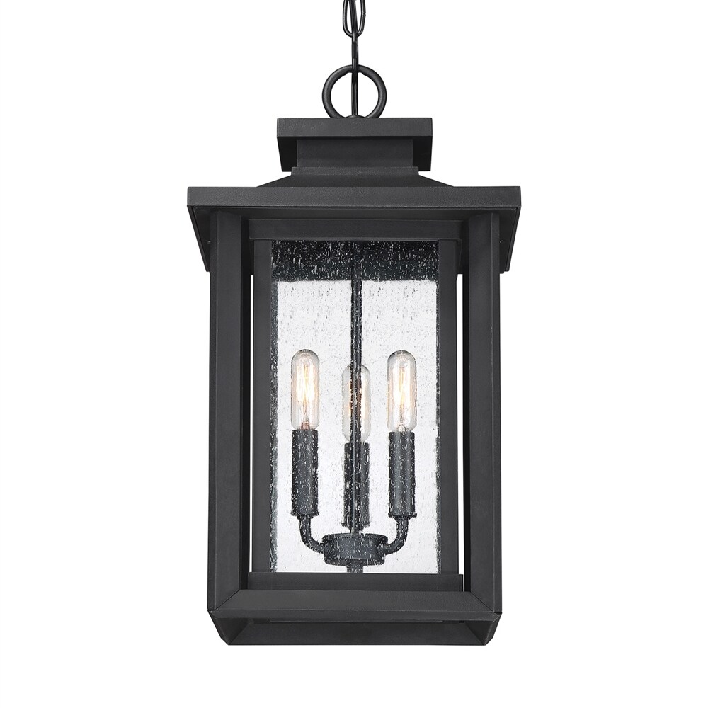 Quoizel Wakefield 3 Light Earth Black Transitional Seeded Glass Lantern Medium Outdoor Hanging