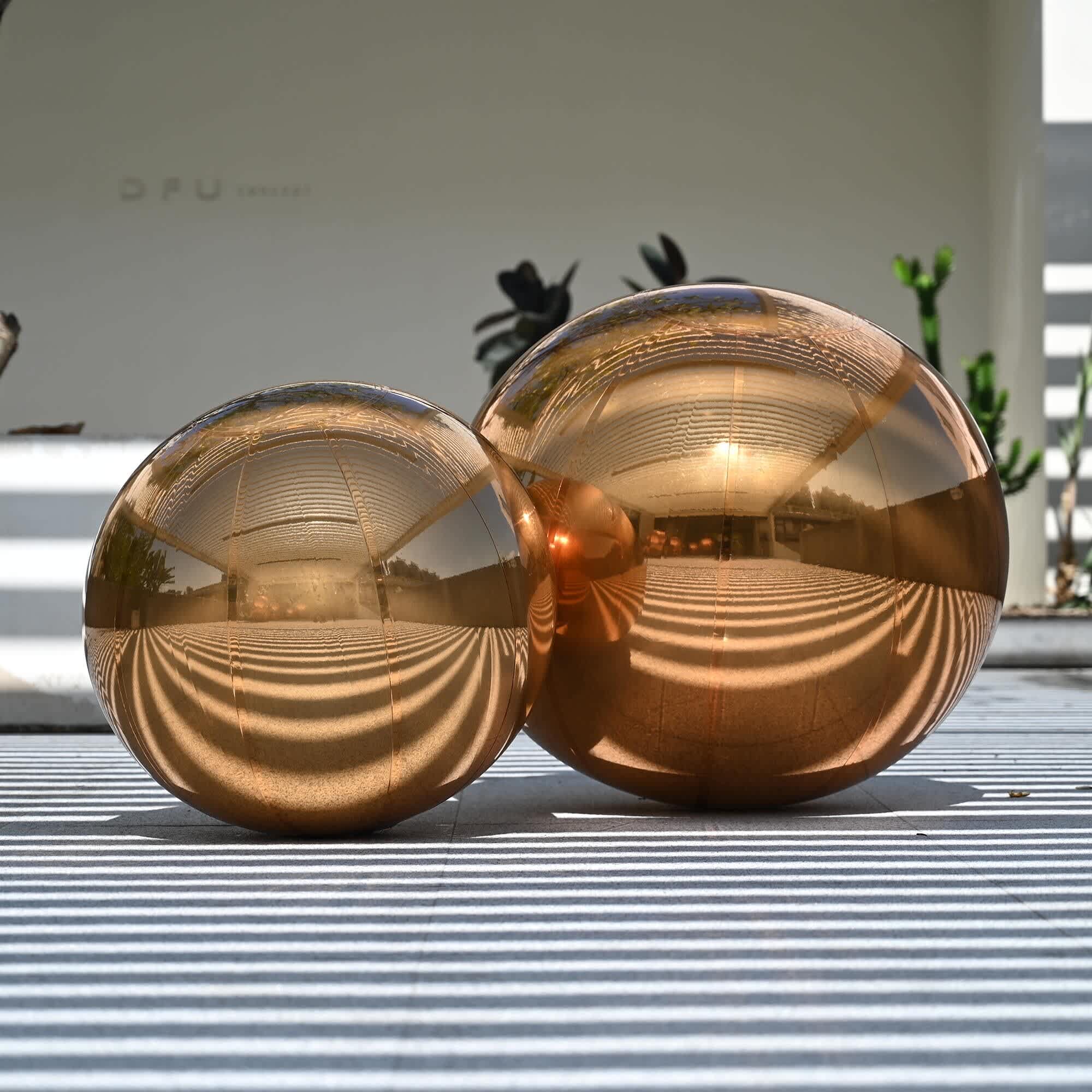 Yescom 2PCS Big Shiny Inflatable Mirror Ball Set 20-inch 32-inch Giant Reusable PVC Hanging Balloon for Party Wedding Event Concerts Stage Decor Gold #01IMB-0.5+0.8M-15-LO