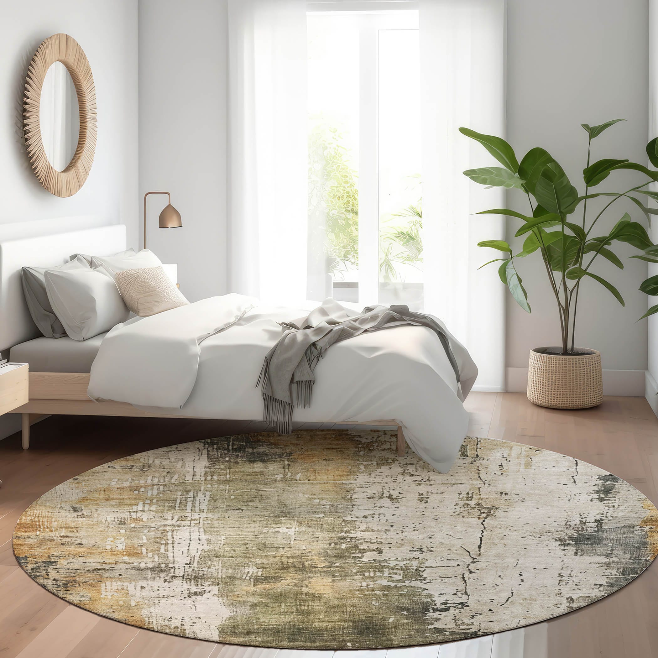 Chantille ACN1649OL 8 x 8 (ft) Loomed Polyester Olive Round Indoor/Outdoor Machine Washable Pet Friendly Area rug