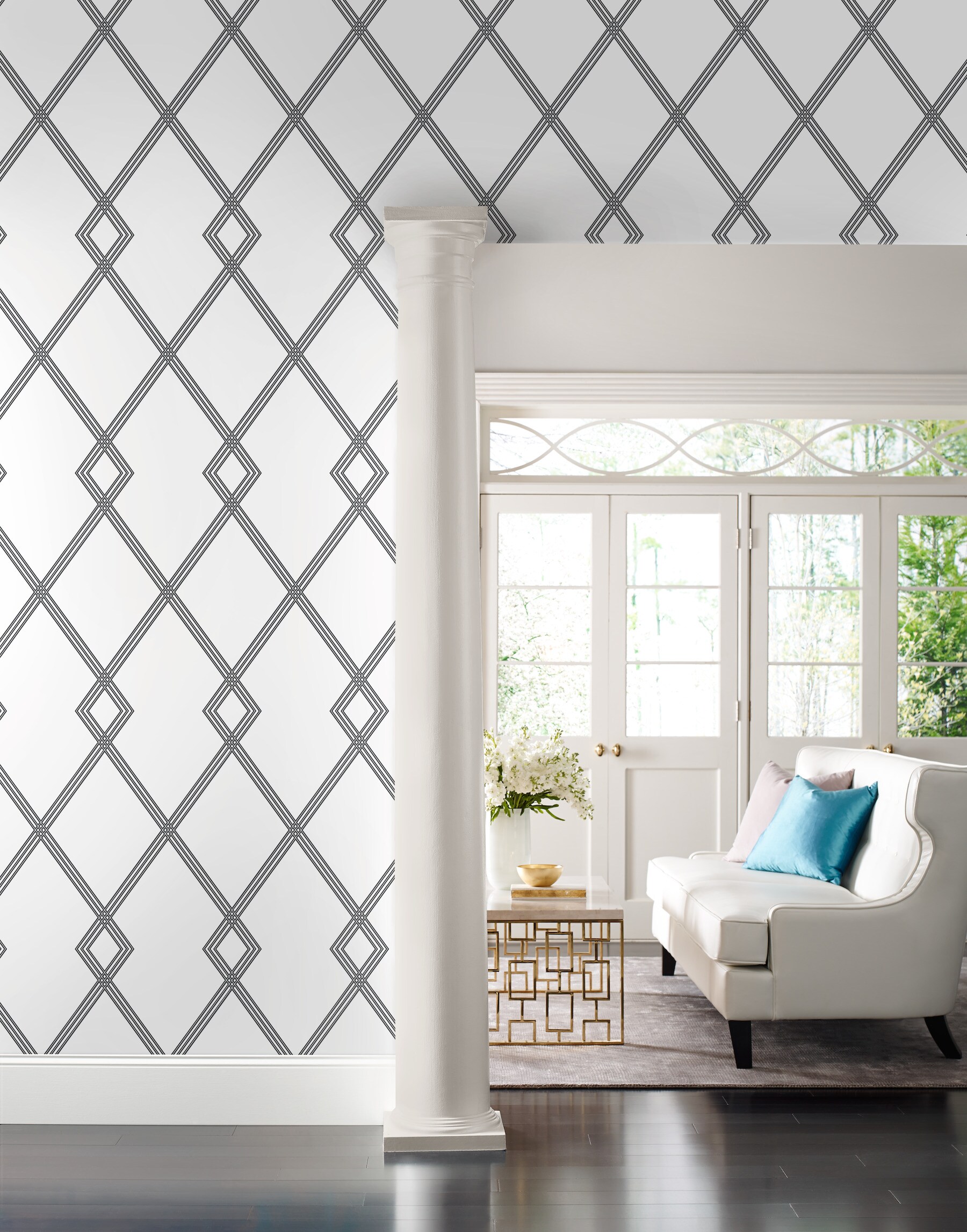 York Wallcoverings CY1509 Conservatory 60.8-sq ft White Non-woven Geometric Prepasted Water Activated Paste Wallpaper
