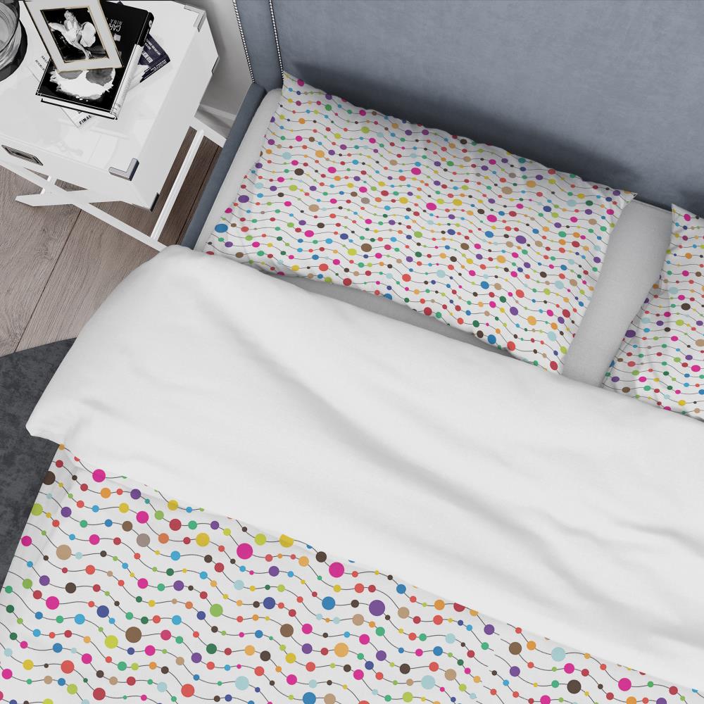 Twin White and Multicolor Polka Dot Microfiber Duvet Cover Set