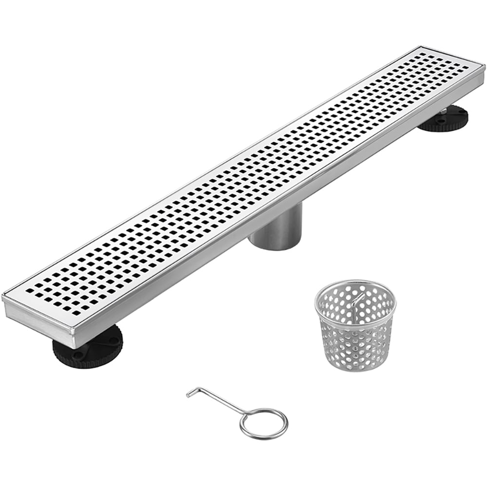 ELEGANTE DRAIN COLLECTION KD01A112-48 48 In. Square Hole Pattern Stainless Steel Rectangle Stainless Steel Shower Drain