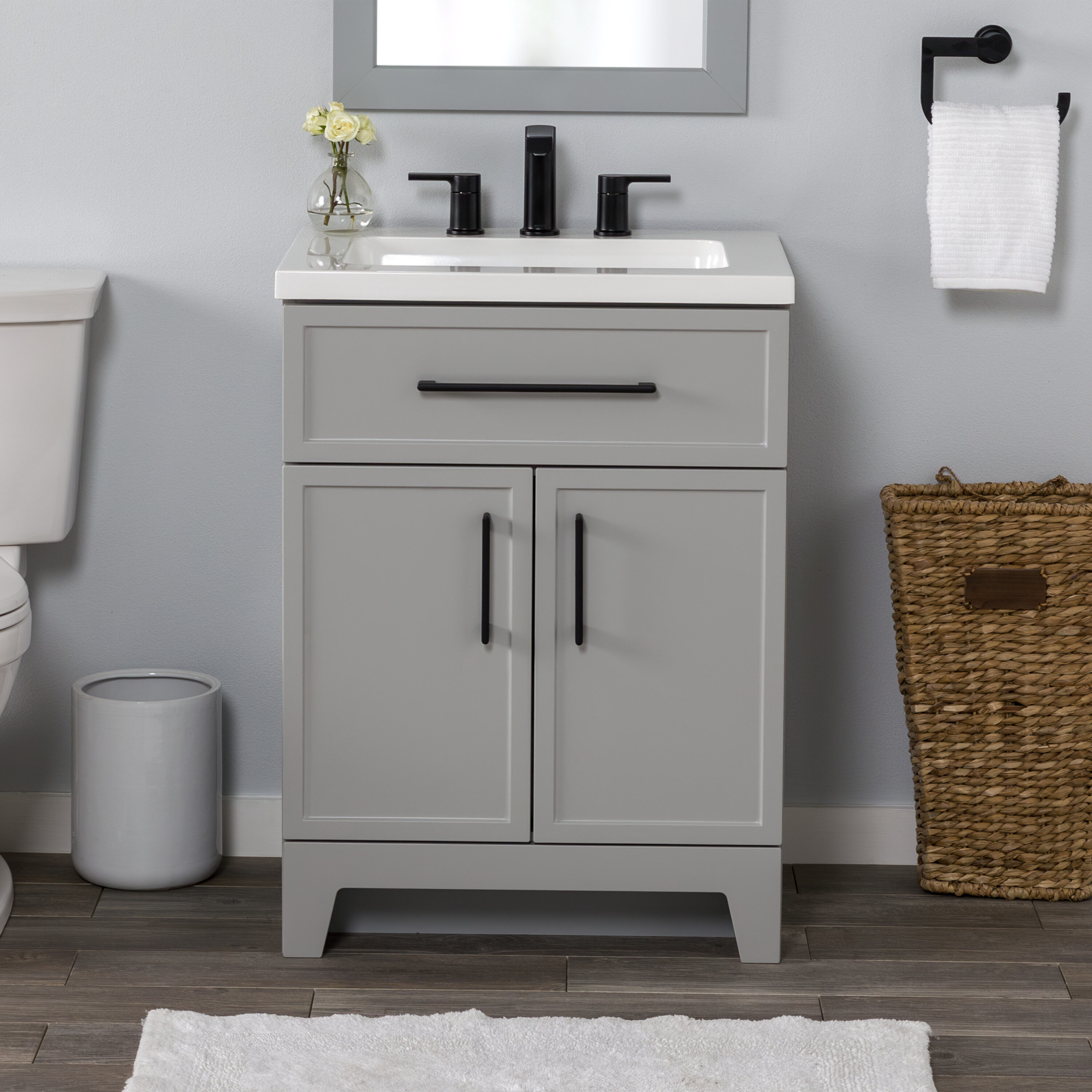 Project Source 24-in Gray Single Sink Bathroom Vanity with White Cultured Marble Top | R39 VBCU2418