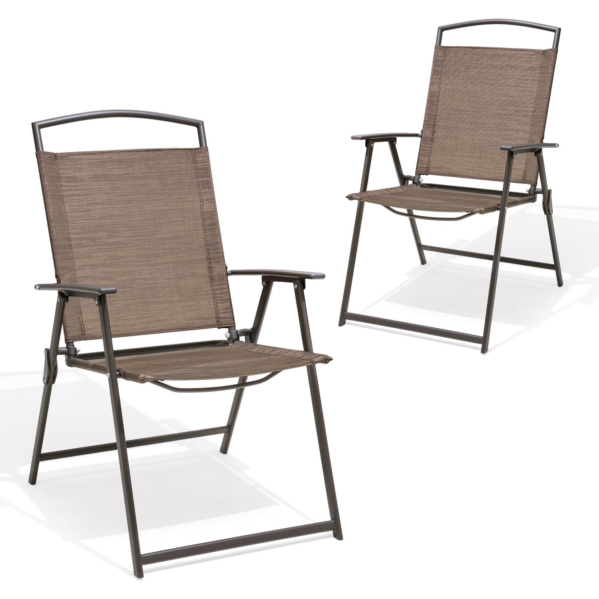 Crestlive Products CL-DC017BRN Set of 2 Patio Dining Chairs (Brown) Set of 2 Brown Metal Frame Stationary Dining Chair with Bronze Mesh Seat