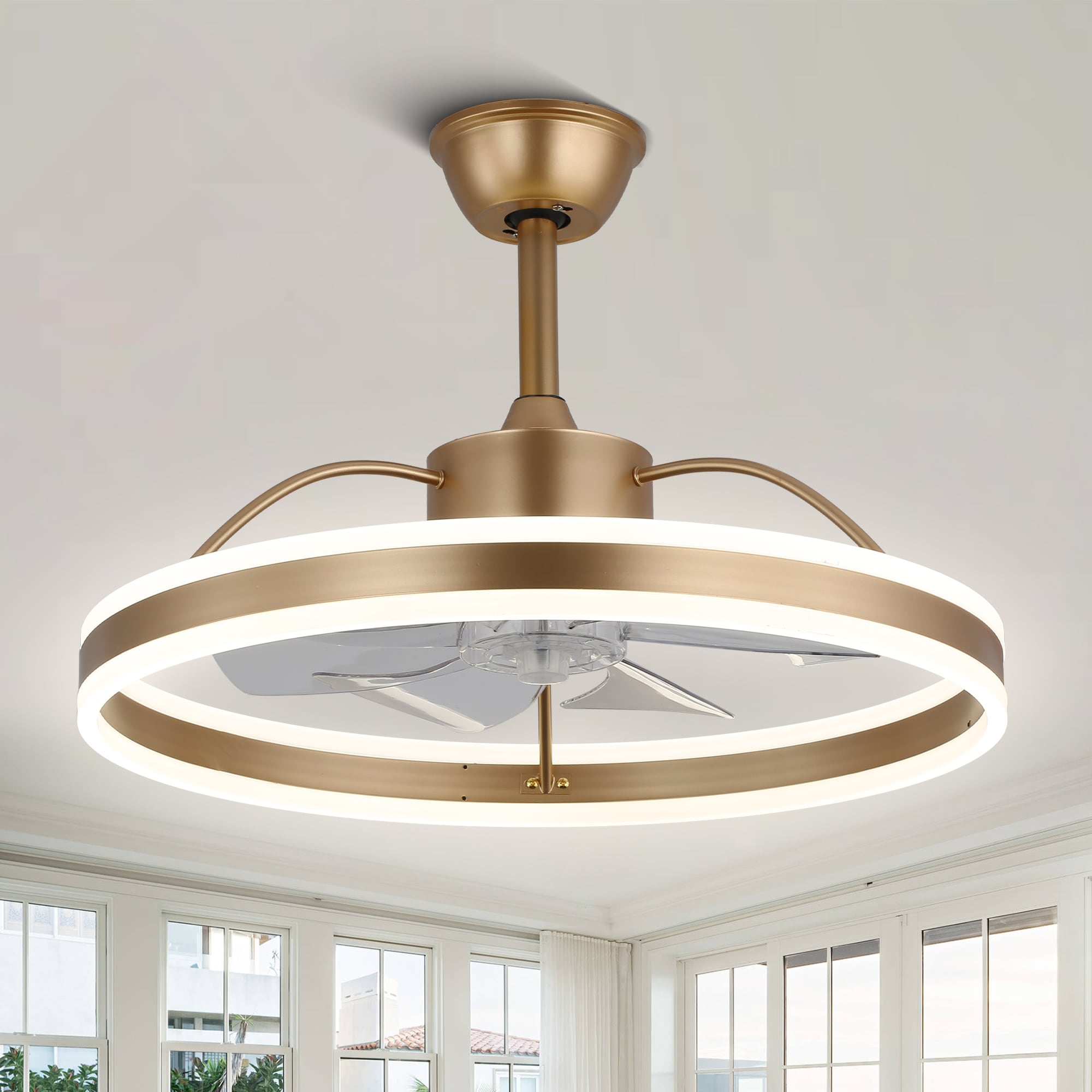 Bella Depot DCFSD2402-G Nimbella 24-in Color-Changing Integrated LED Gold with Gold Blades Bladeless Ceiling Fan With Light - Remote Included ( 7 -Blade )