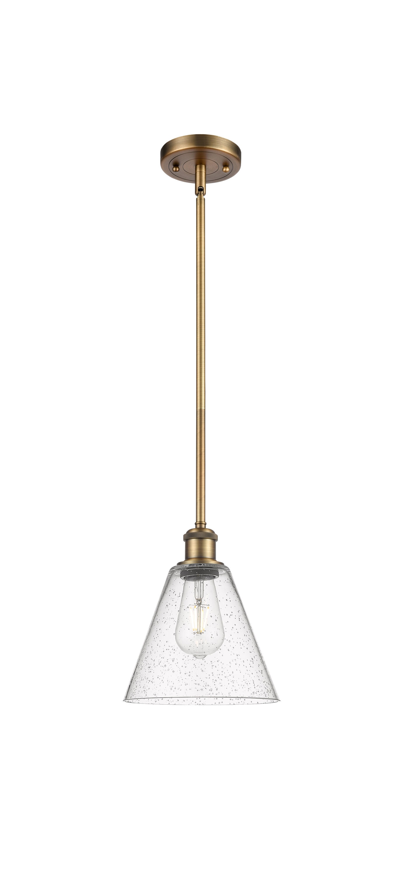 Innovations Lighting 516-1S-BB-GBC-84 Berkshire 1 -Light Brushed Brass, Industrial Seeded glass Cone Mini Hanging Pendant light