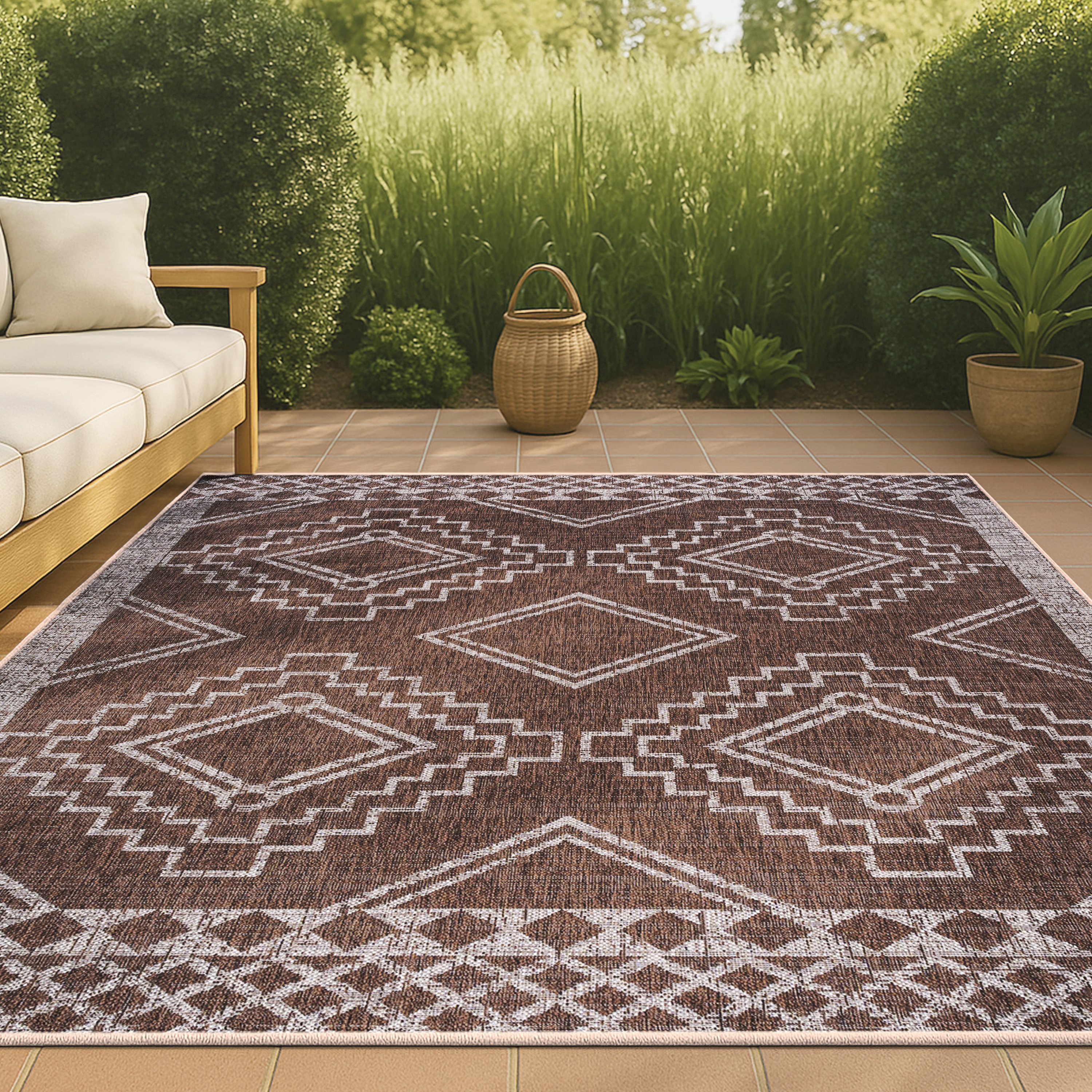 JONATHAN  Y SMB127B-3 Santa Monica Marokko Diamond Tribal 3 x 5 (ft) Loomed Polypropylene Brown/Beige Rectangular Indoor/Outdoor Geometric Bohemian/Eclectic Area rug