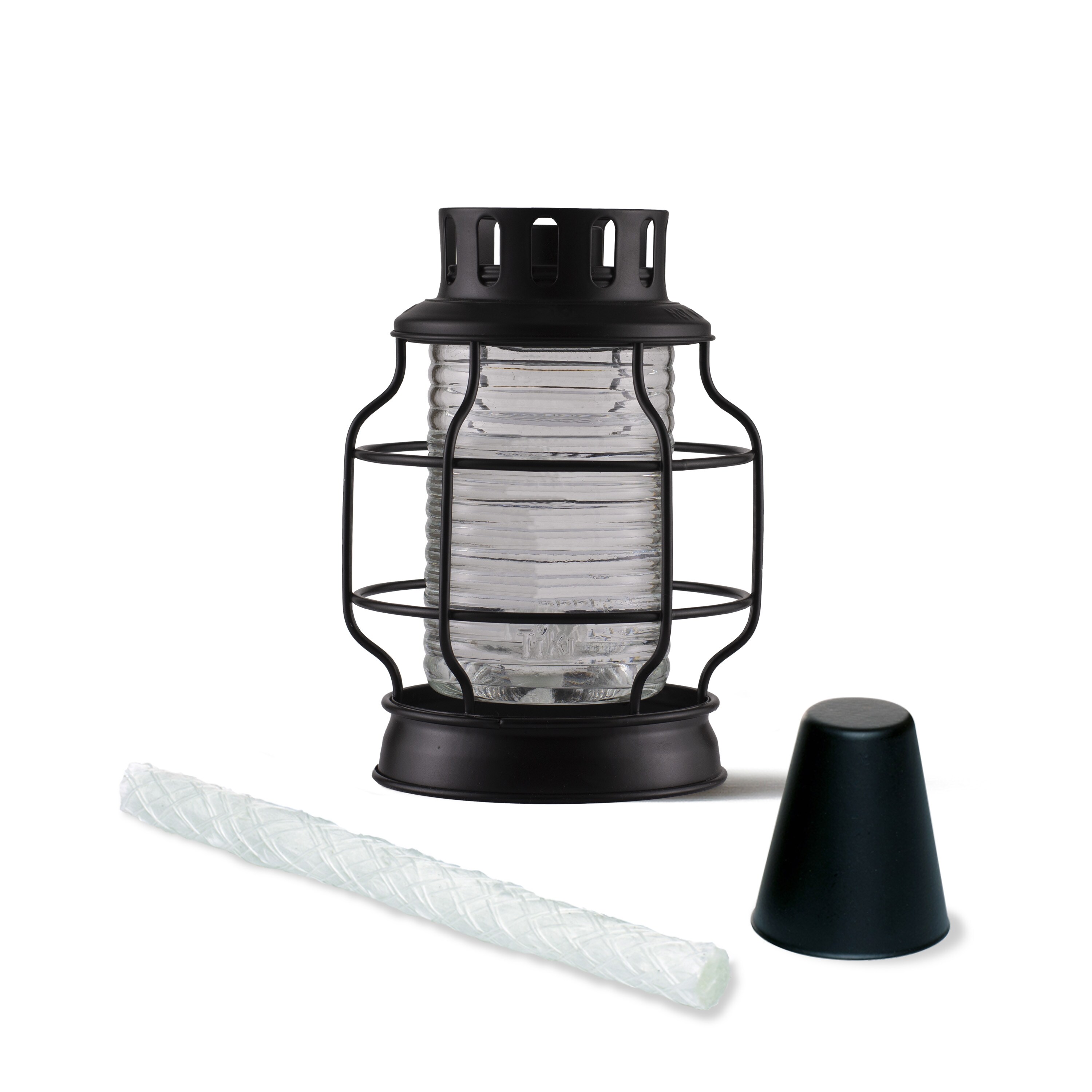 Black Metal Table Torch Lantern with Glass Insert