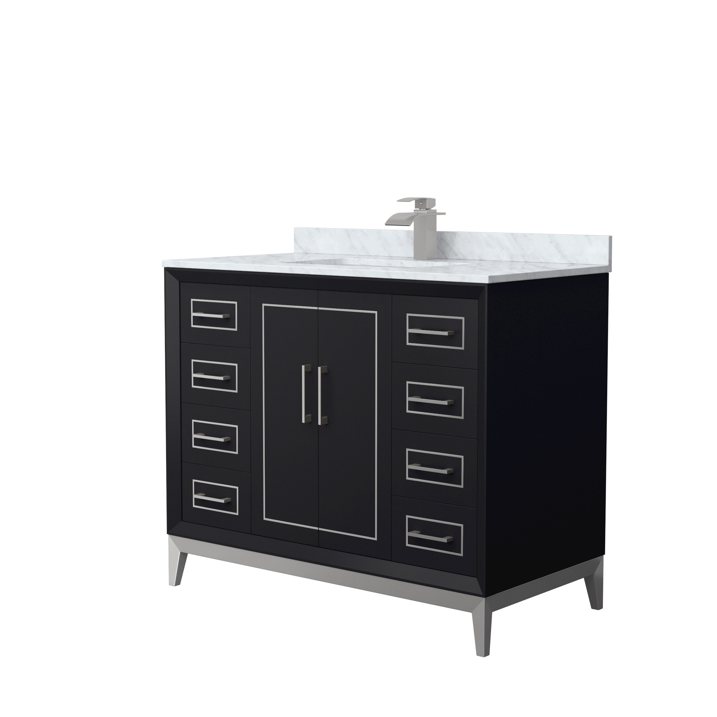 Wyndham Collection WCH515142SBKCMUNSMXX Marlena 42-in Black with Brushed Nickel Trim Undermount Single Sink Bathroom Vanity with White Carrara Marble Natural Marble Top