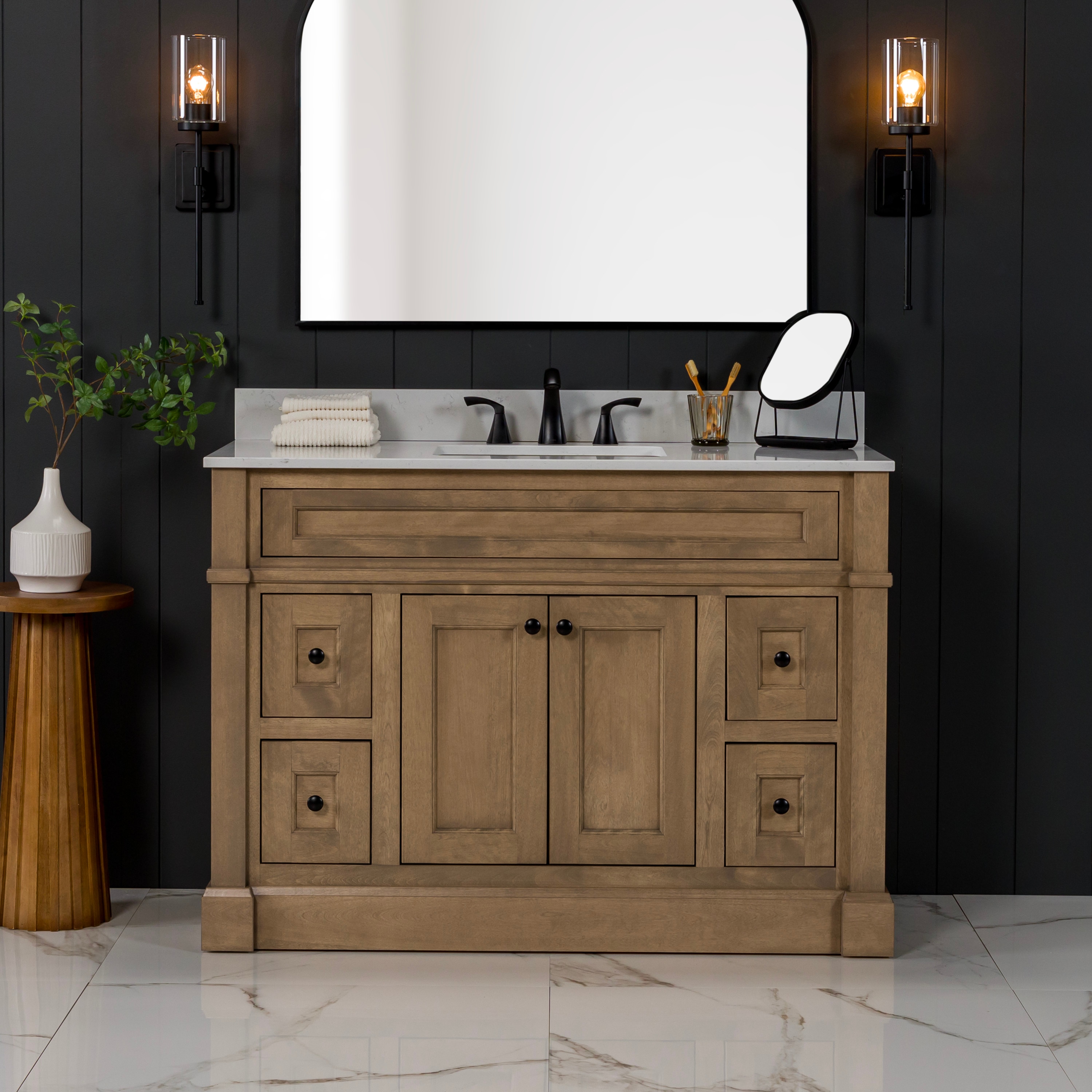 Diamond C48W30353 Rhaelen 49-in Driftwood Brown Undermount Single Sink Bathroom Vanity with Mineral White Quartz Top