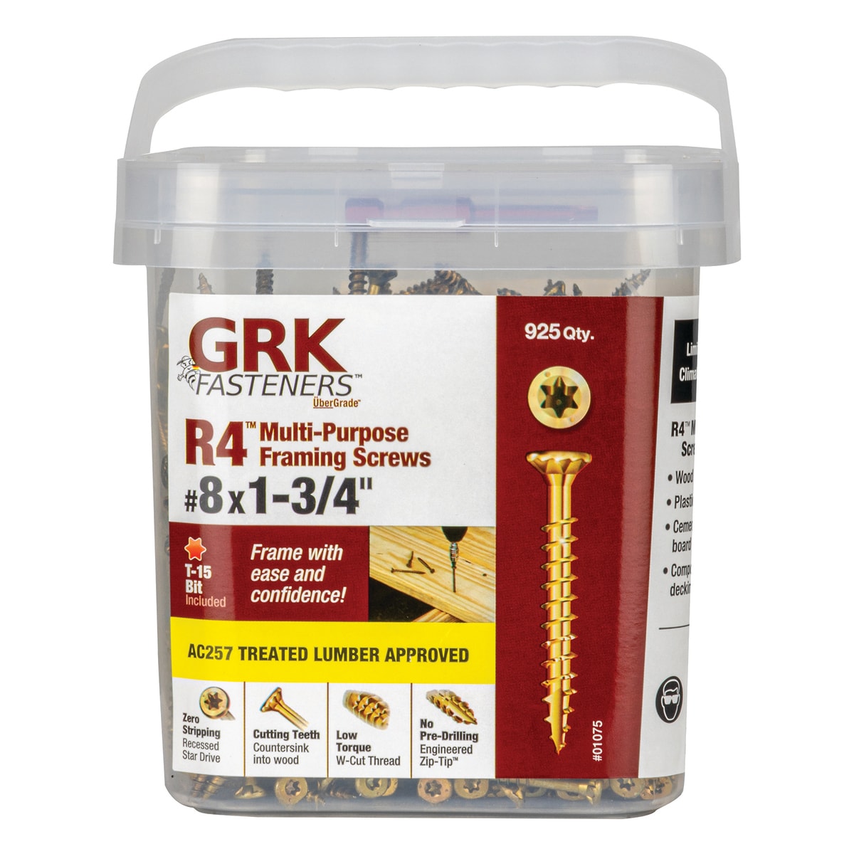 GRK Fasteners 01075 R4 #8 x 1-3/4-in Polymer Exterior Wood screws ( 925 -Per Box )