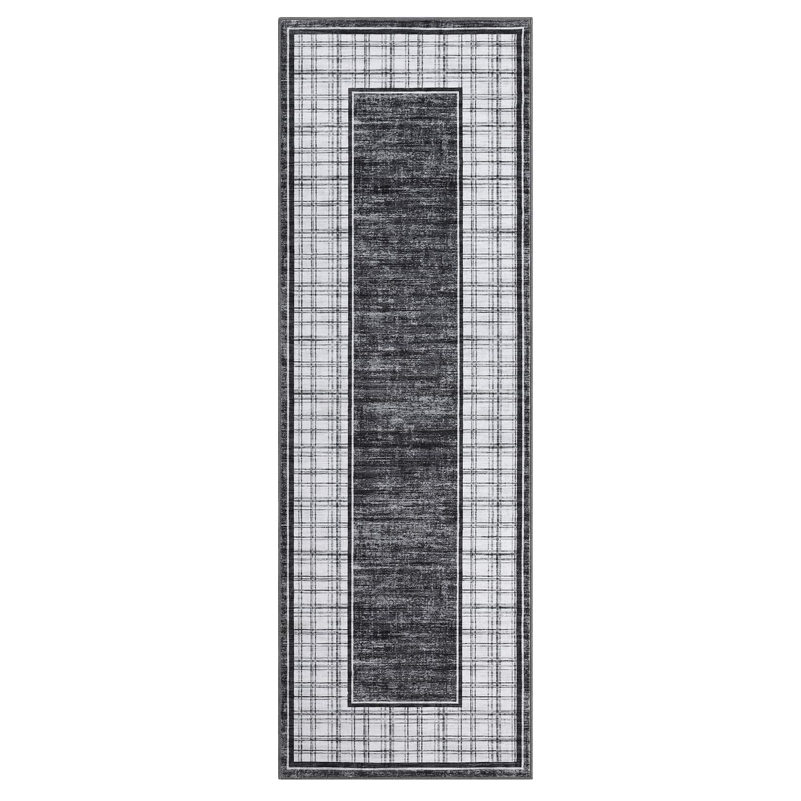 Qeetex LSN-PHK-347N94JH 2 x 6 ft Polyester Cashmere Imitation Gray Rectangular Hallway Bathroom Entryway Kitchen Office Foldable Geometric Modern Washable Area Rug