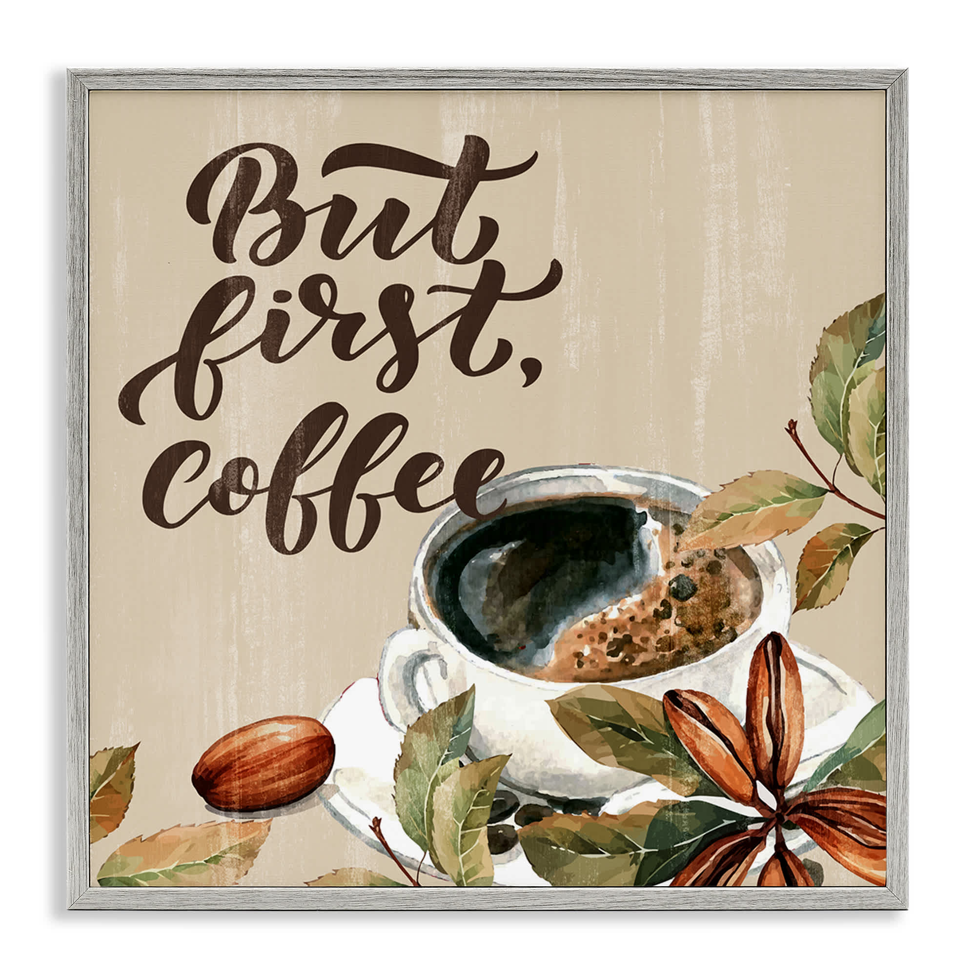 Stupell Industries BS-480-GFF-17X17 Rustic But First Coffee Framed Giclee design by Kim Allen