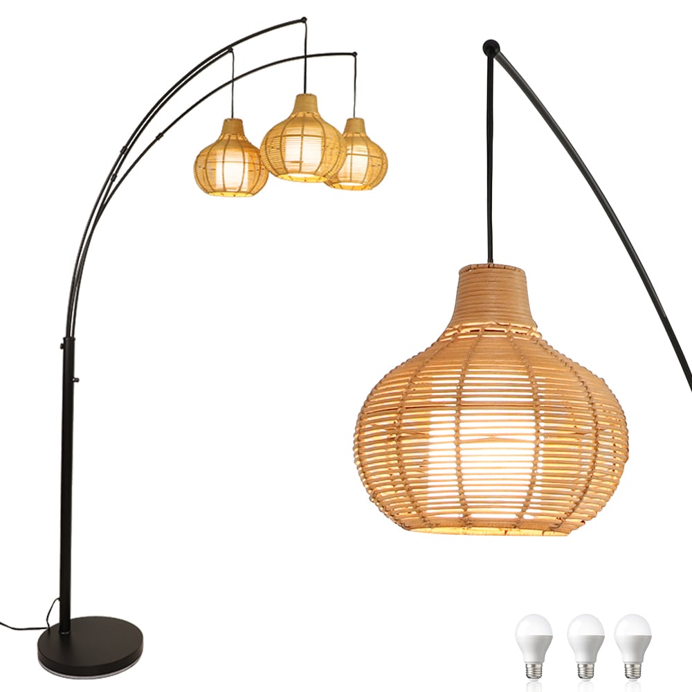 Depuley 90-Inch Black Adjustable Rattan Torchiere Floor Lamp
