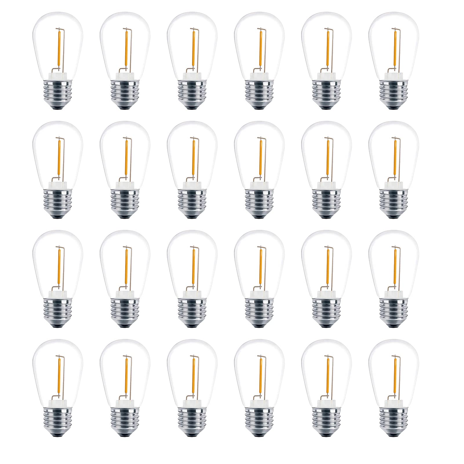 Etokfoks  24 pack LED S14 replacement bulbs 1W 11W equivalent shatter resistant E26 base 2200K warm white non dimmable for string lights