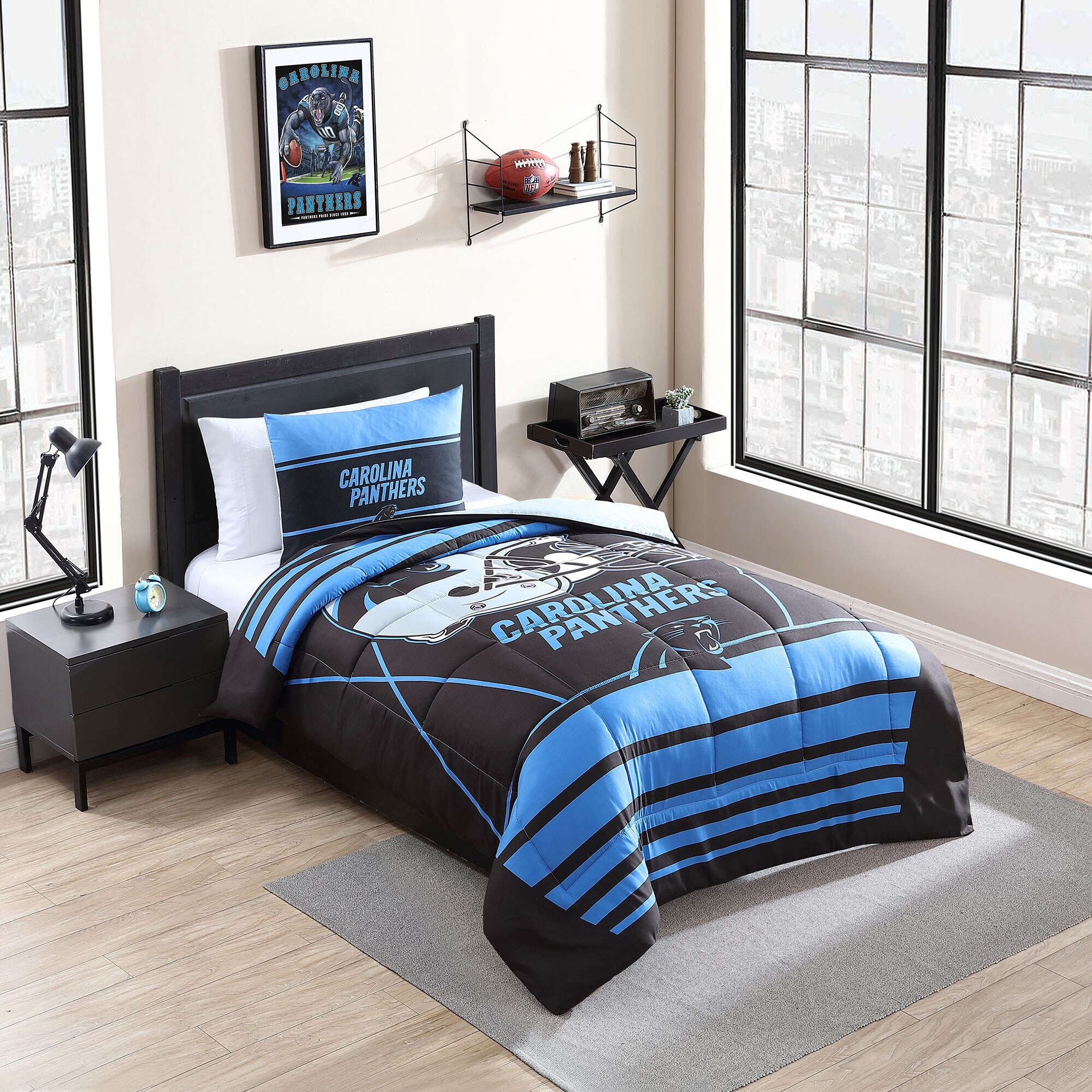 Nfl Carolina Panthers Heathered Stripe Queen Bed In A Bag - 3pc : Target