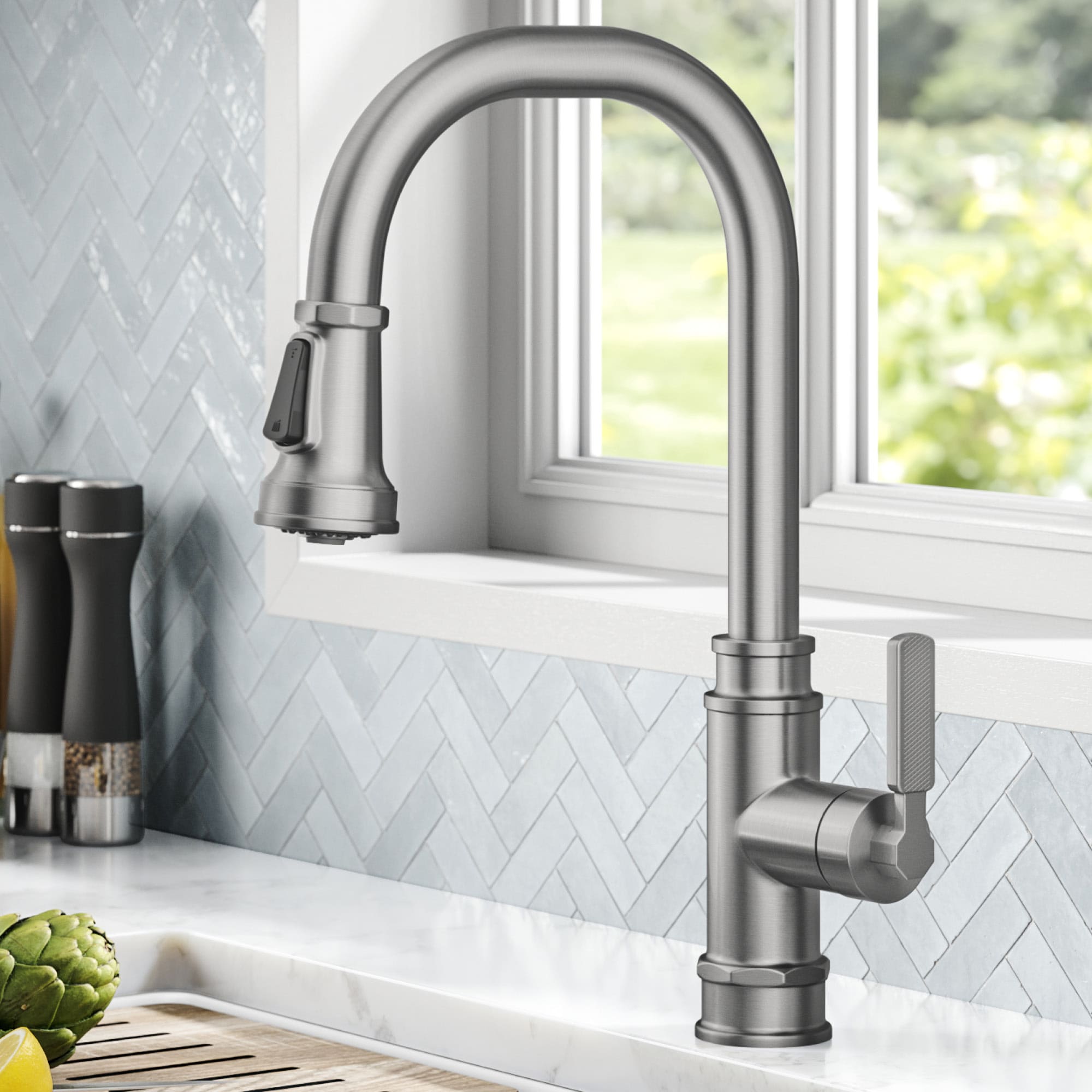 Kraus KPF-4101SFS Allyn Spot-Free Stainless Steel Single Handle Deck-mount Pull-down Kitchen Faucet with Sprayer