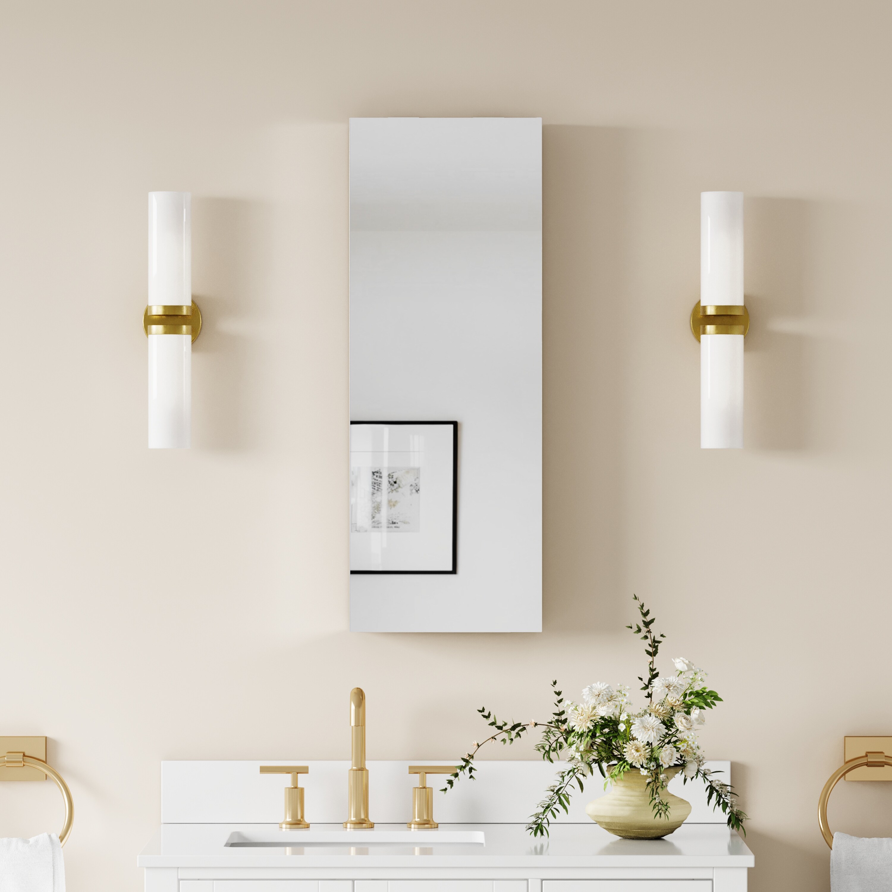 CALVON Medicine Cabinet 12-in x 32-in Lighted Surface/Recessed Mount Chrome Mirrored Rectangle Soft Close Medicine Cabinet