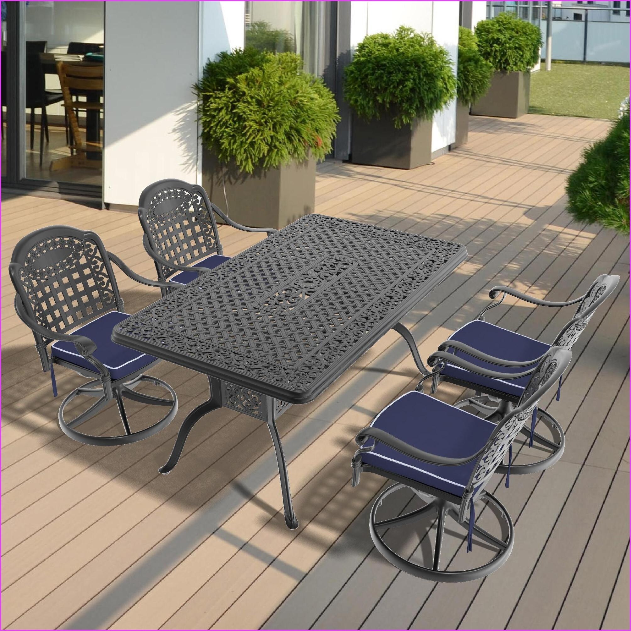Patio 5 Piece All Weather Cast Aluminum Dining Set   4 Swivel ChairsRectangular Table  Black  Aluminum