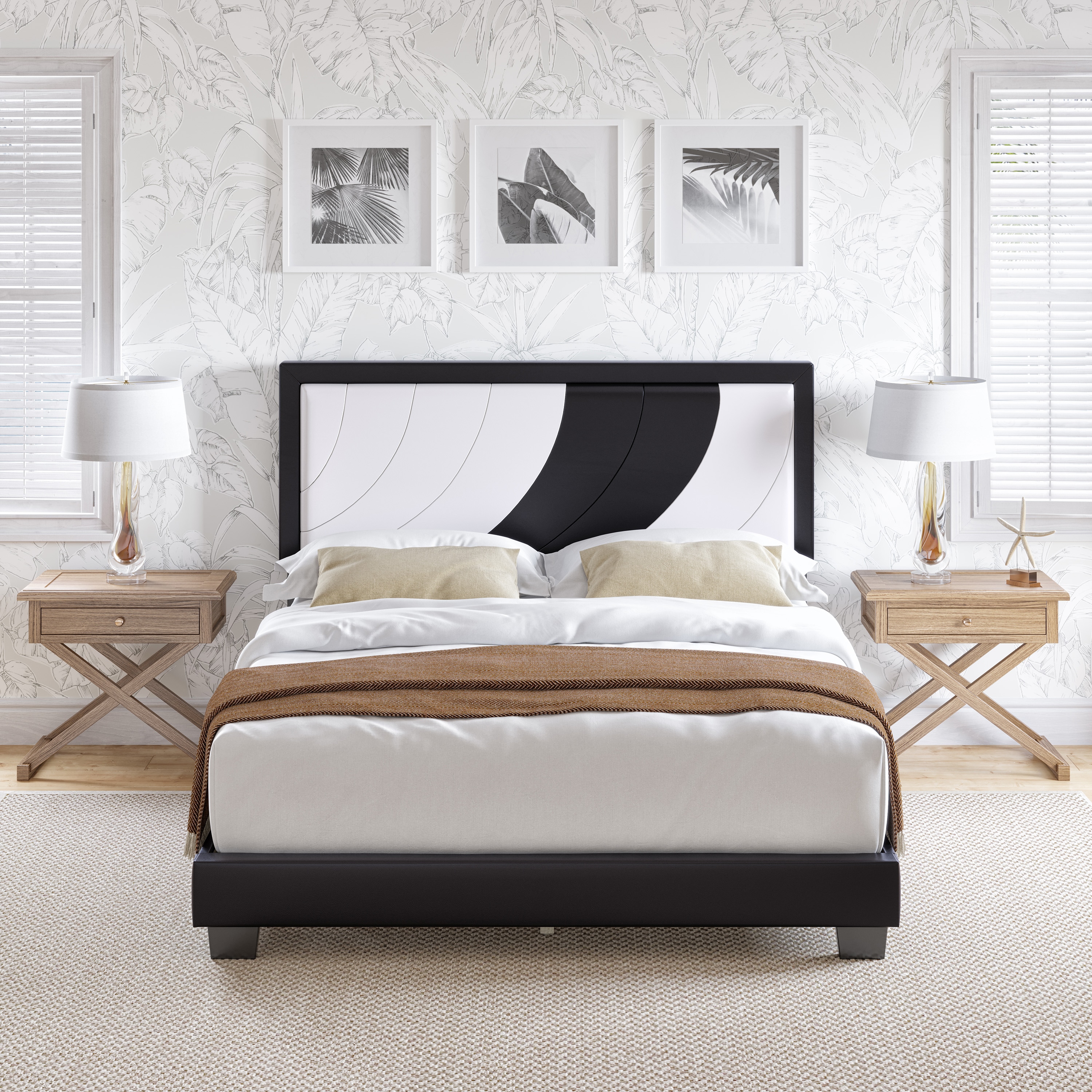 Boyd Sleep HC202601403 Bree Leatherette Upholstered Platform Bed Frame with Headboard- Mattress Foundation with 14 Slat Sturdy Wood Support System- No Box Spring Required