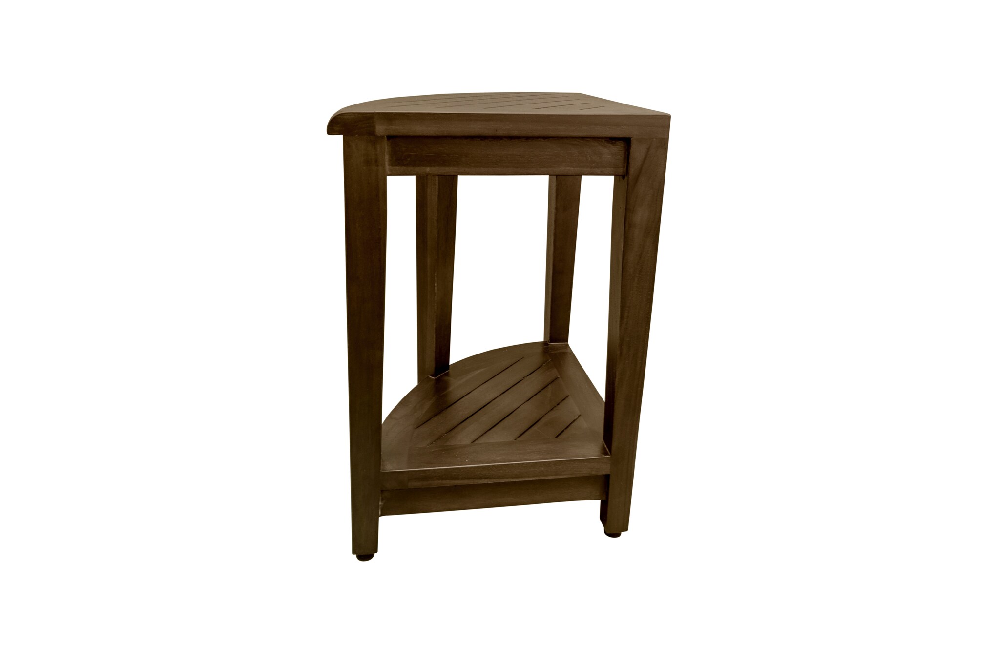 23" Dark Brown Teak Corner Shower Shelf with Adjustable Feet