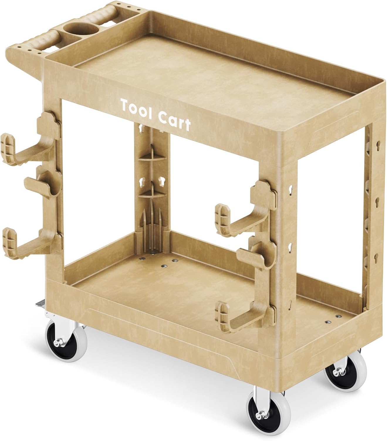 Silvel Utility Cart Heavy Duty with Full Swivel Wheels 600LBS Capacity 2 Shelf Plastic Service Cart Rolling Utility Carts with Wheels with Ergonomic Handle for Warehouse Garage Cleaning Manufacturing #615272725775