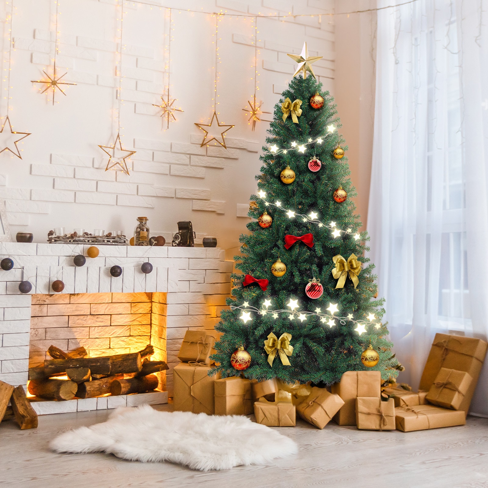 Serwall 6-ft and 7-ft Artificial Pine Christmas Tree with Heavy-Duty Metal Stand