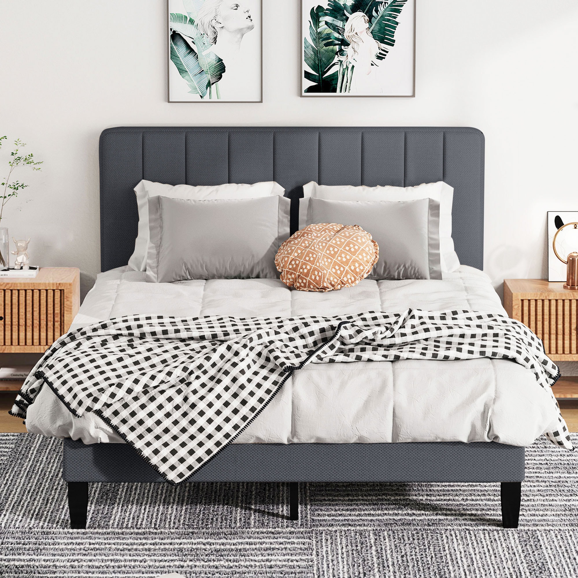 Jarenie C-7-F-DG C-7 Dark Grey Full Wood Bed frame Bed