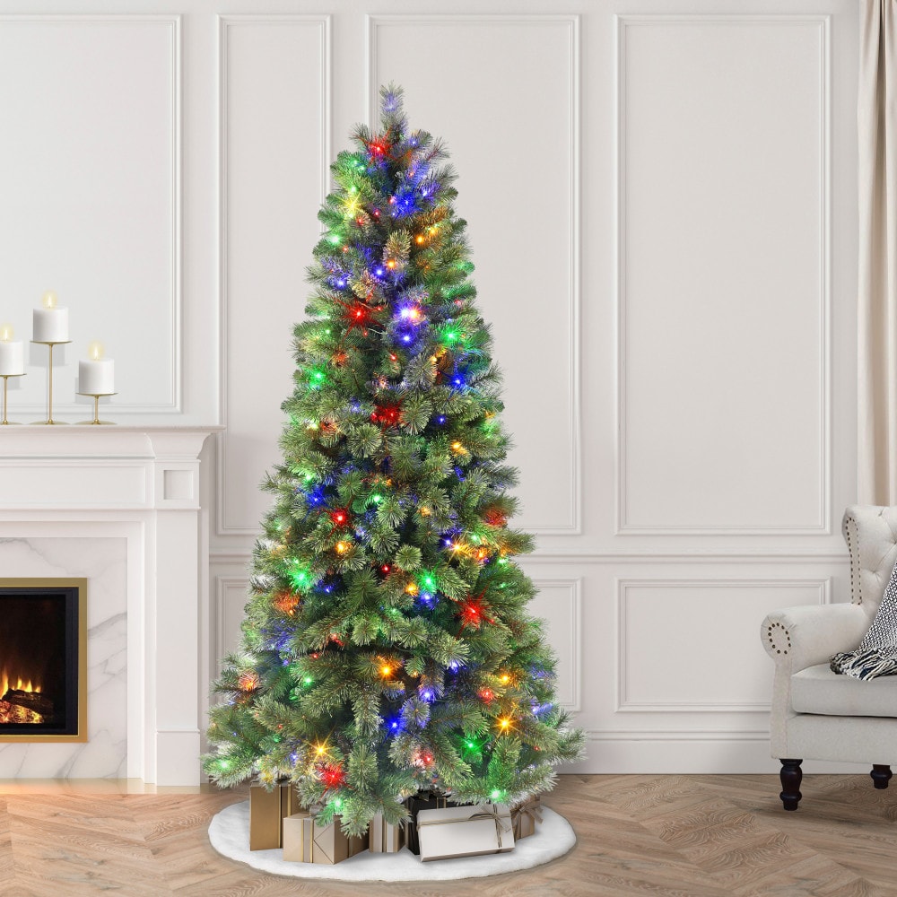 Puleo International 7-ft Pine Pre-lit Artificial Christmas Tree with ...