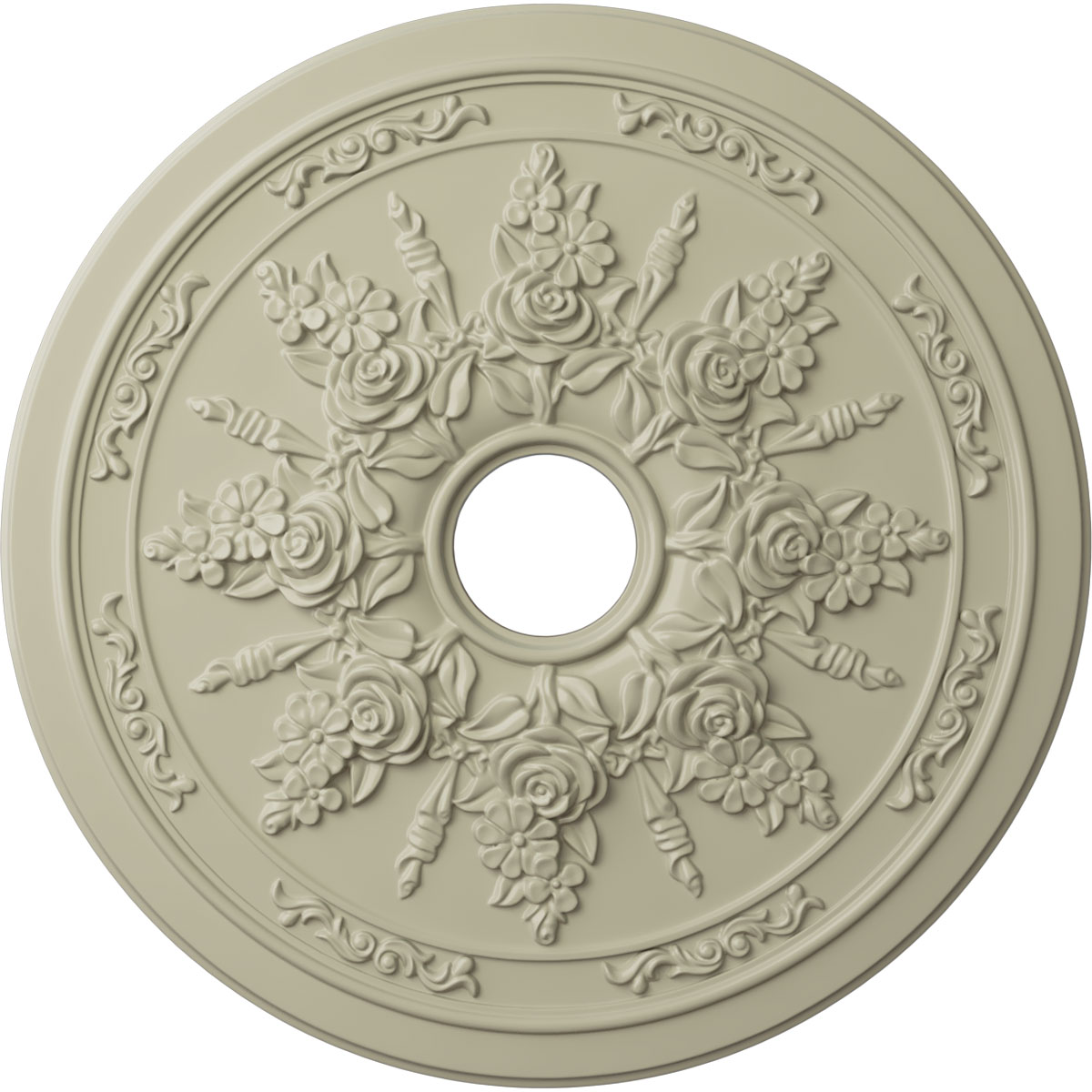 Ekena Millwork CM23ROCYF Rose and Ribbon 23.625-in W x 23.625-in L Painted Clear Yellow Polyurethane Split Ceiling Medallion