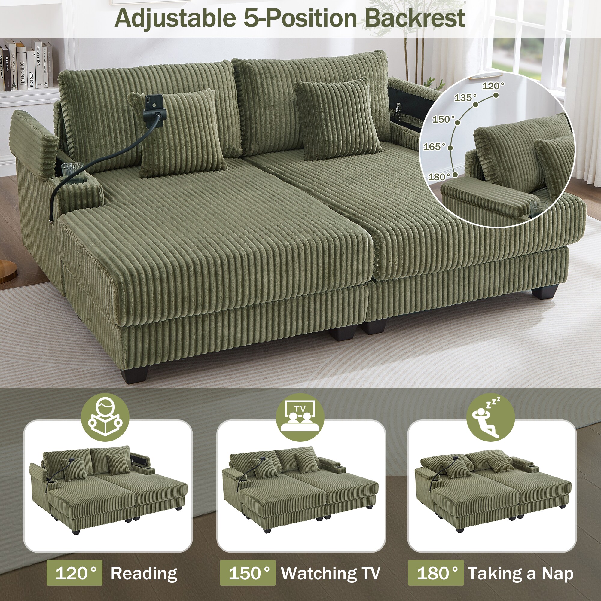 LUXEYARD Modern Chaise Sofa Chaise Lounge Loveseat Sleeper Sofa with ...