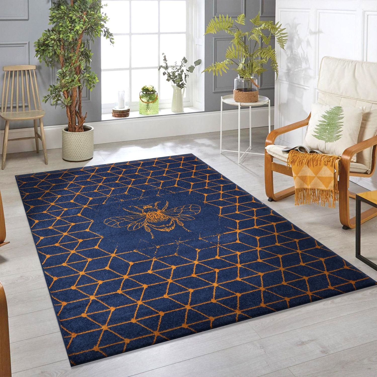 LR Home 2583A0084934J8 8 X 9 (ft) Navy/Gold Indoor Geometric Area Rug