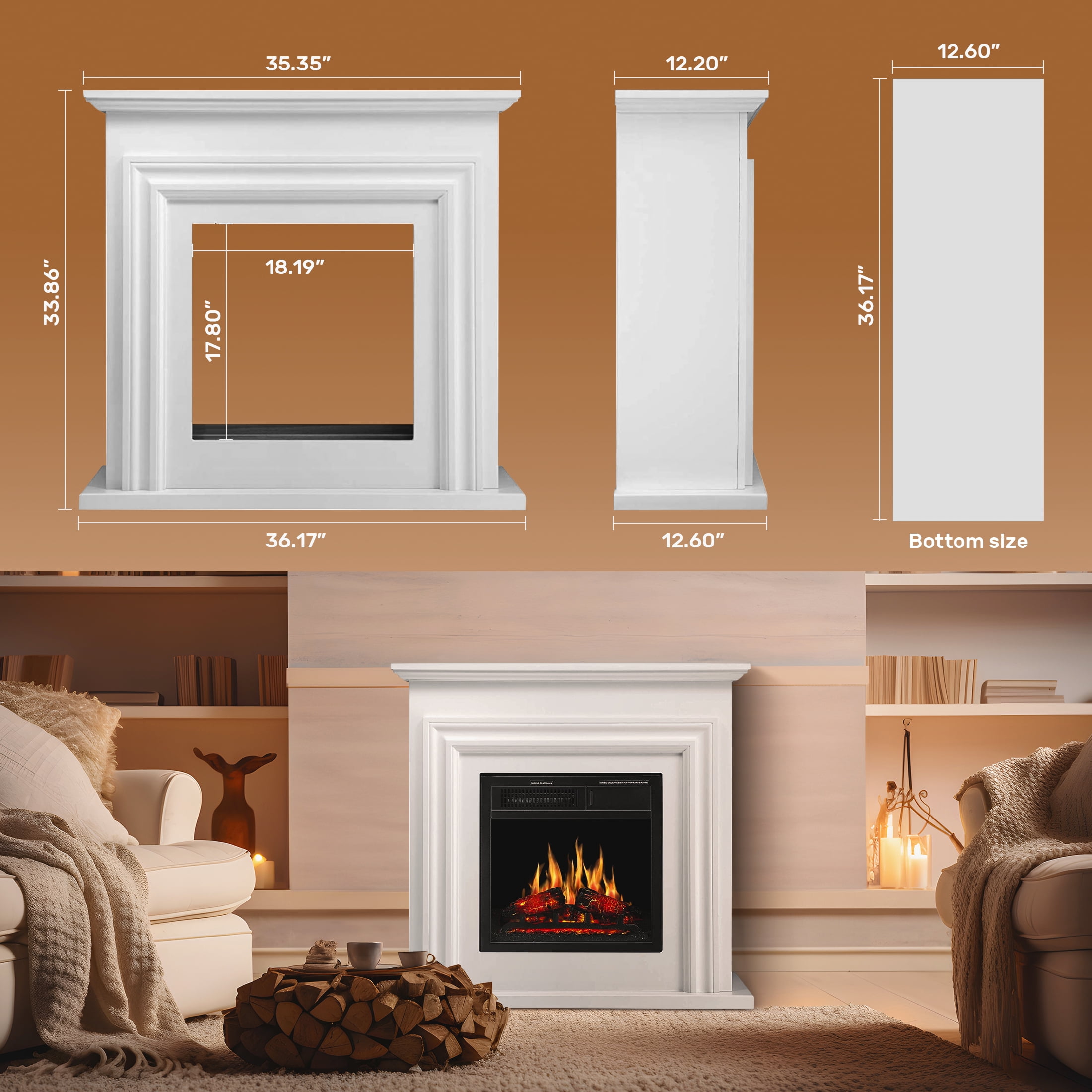 COWSAR M27-PEARLWHITE Electric-Fireplaces - View #7