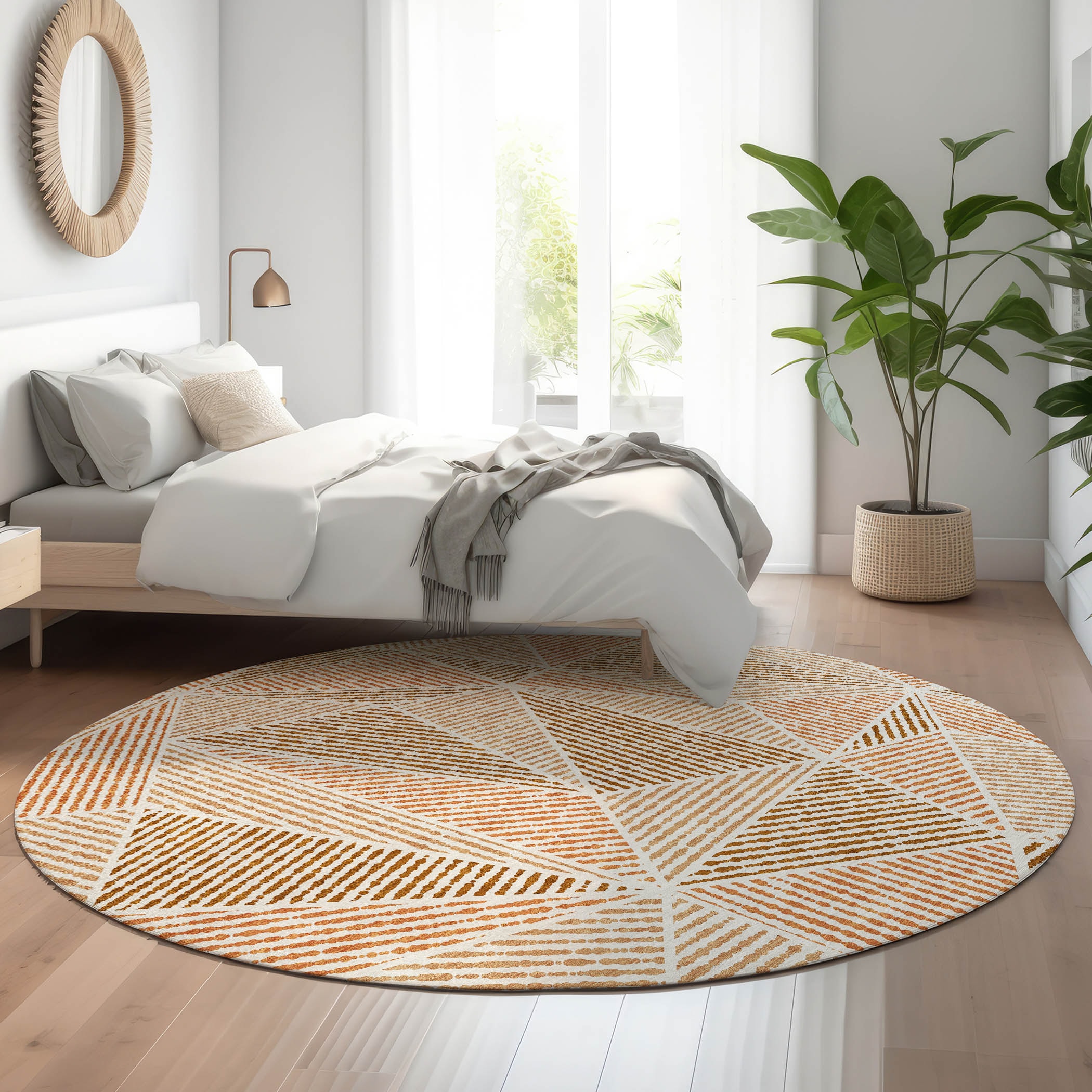 Addison Rugs AMF618TR8RO Mayfield AMF618TR 8 x 8 (ft) Loomed Polyester Terracotta Round Indoor Geometric Machine washable Area rug