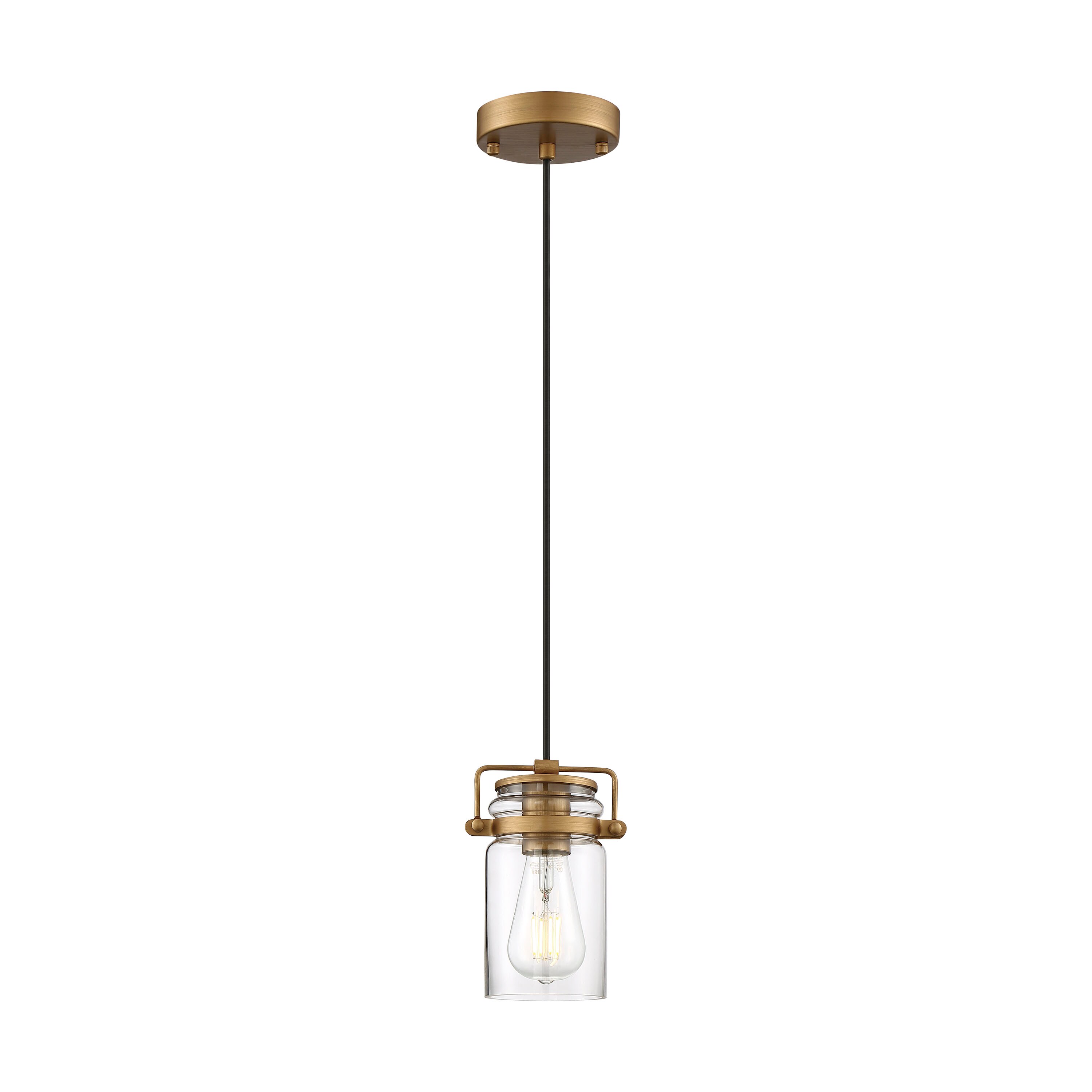 SATCO NUVO 60/6735 Antebellum 1 -Light Vintage Brass / Clear Glass Traditional Clear glass Geometric Medium Hanging Pendant light