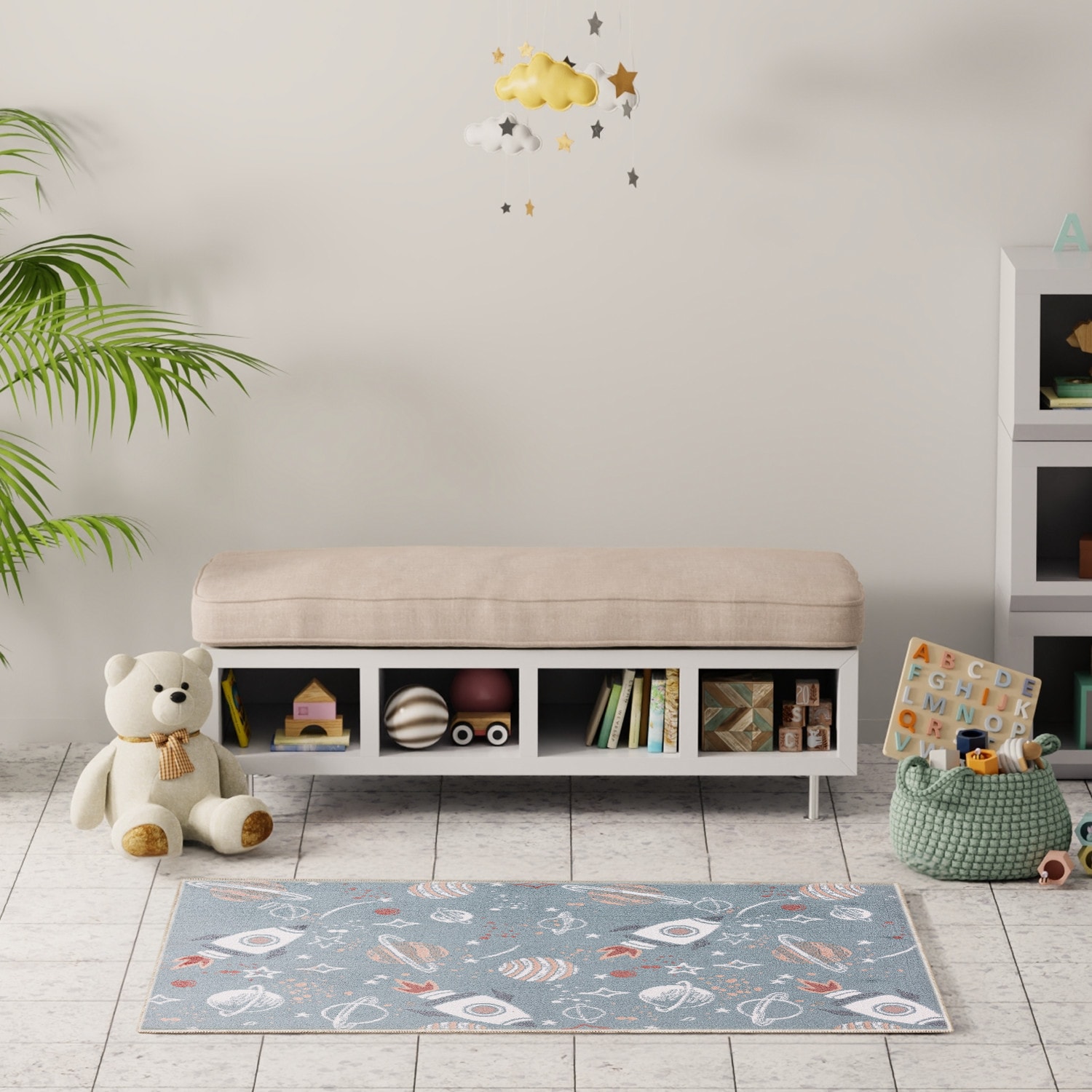 Nourison Home 099446988850 Astra Machine Washable 3 x 5 (ft) Loomed Blue Multicolor Rectangular Indoor Machine washable Pet Friendly Area rug