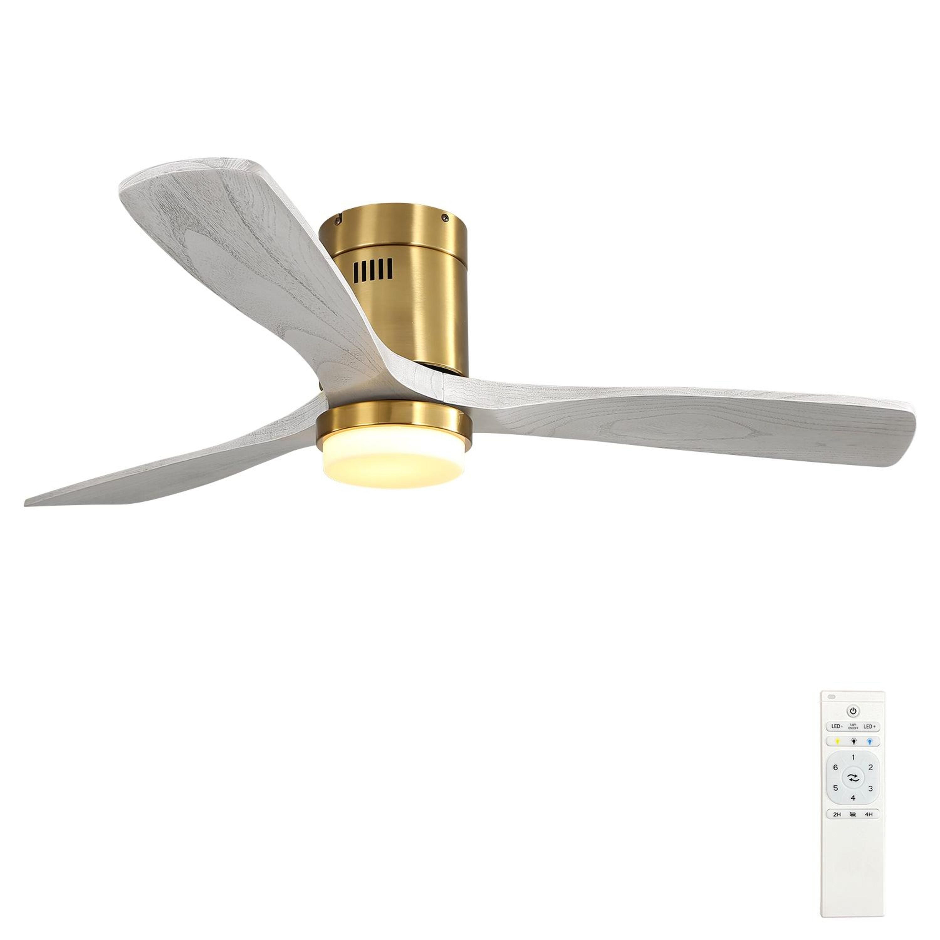 Bayfeve BFKS-2584-CF Adjustable Speed 52-in Color-Changing Integrated LED Outdoor Flush Mount Gold with Solid Wood Blades Ceiling Fan With Light and Remote ( 3 -Blade )
