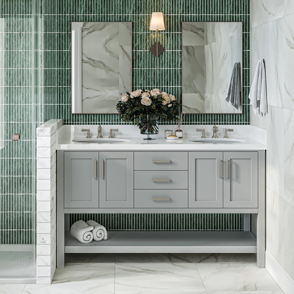ARIEL S061DWQOVOGRY Magnolia 61-in Grey Undermount Double sink Bathroom Vanity with Pure White Quartz Quartz Top