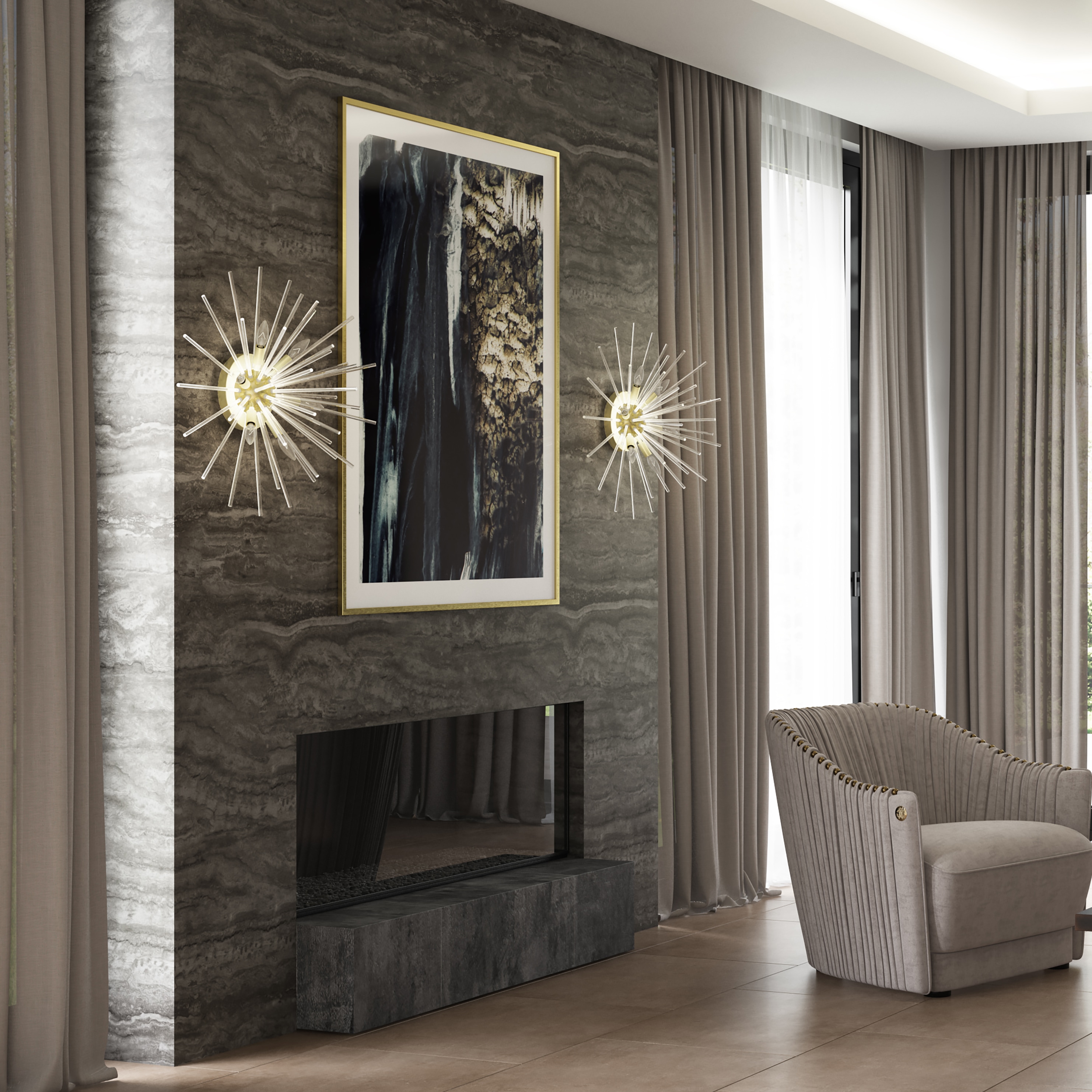 Elegant Satin Brass 6-Light Globe Chandelier with Crystal Rods