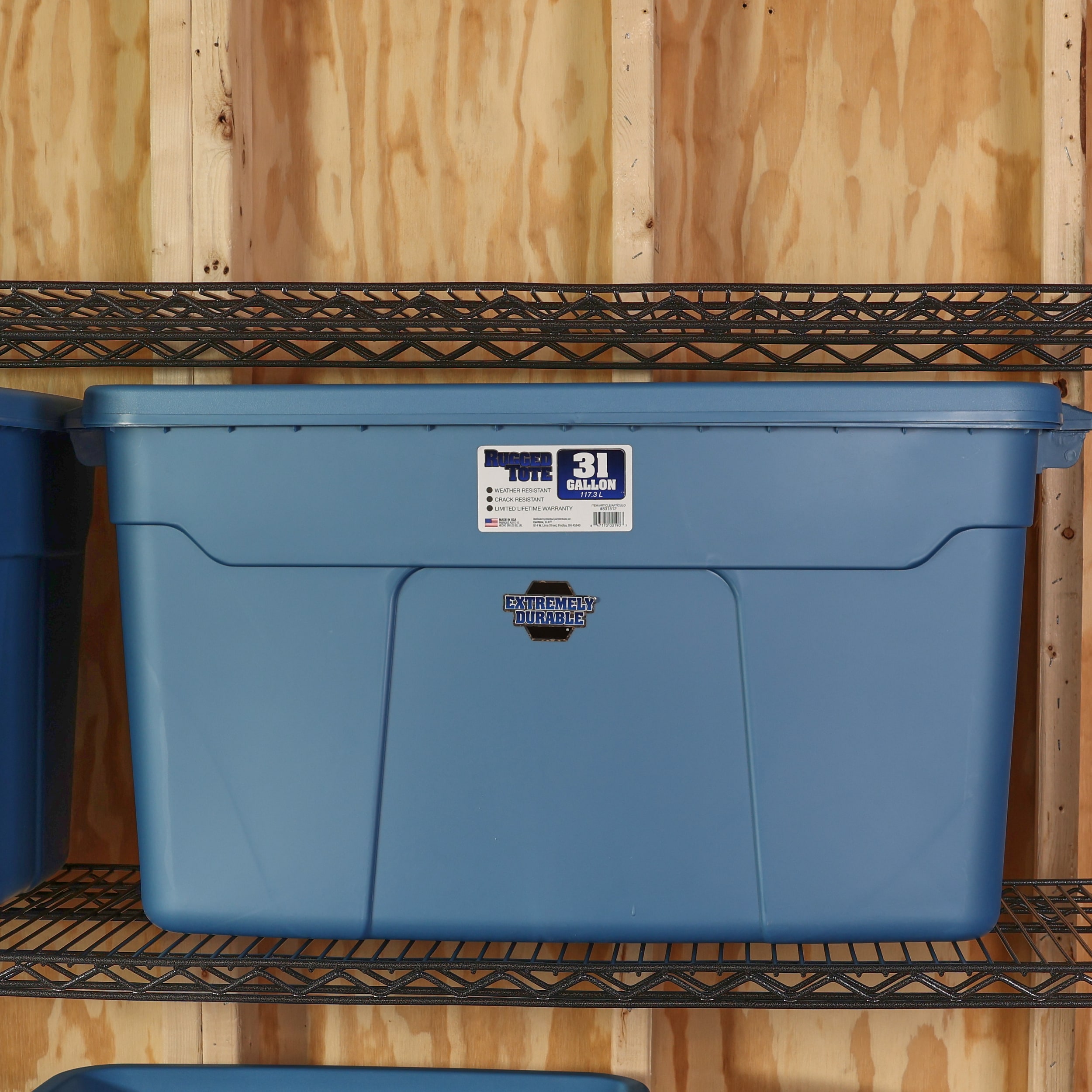 Centrex Plastics, LLC Plastic Storage Tote 831512 Rugged Tote 31-Gallon Blue Tote with Standard Snap Lid - Lowe's