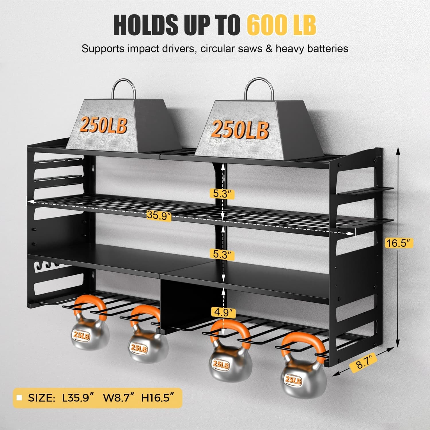 OGETFUUR 4-Tier Power Tool Organizer 36-in W x 8-3/4-in D x 16-1/2-in H ...