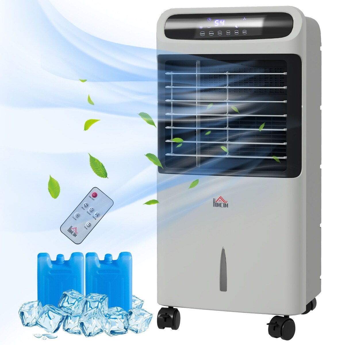 Ropilly  Evaporative Air Cooler Portable Air Cooler Swamp Cooler Oscillating Fan Ice Cooling Fan Remote Timer Wheels Gray