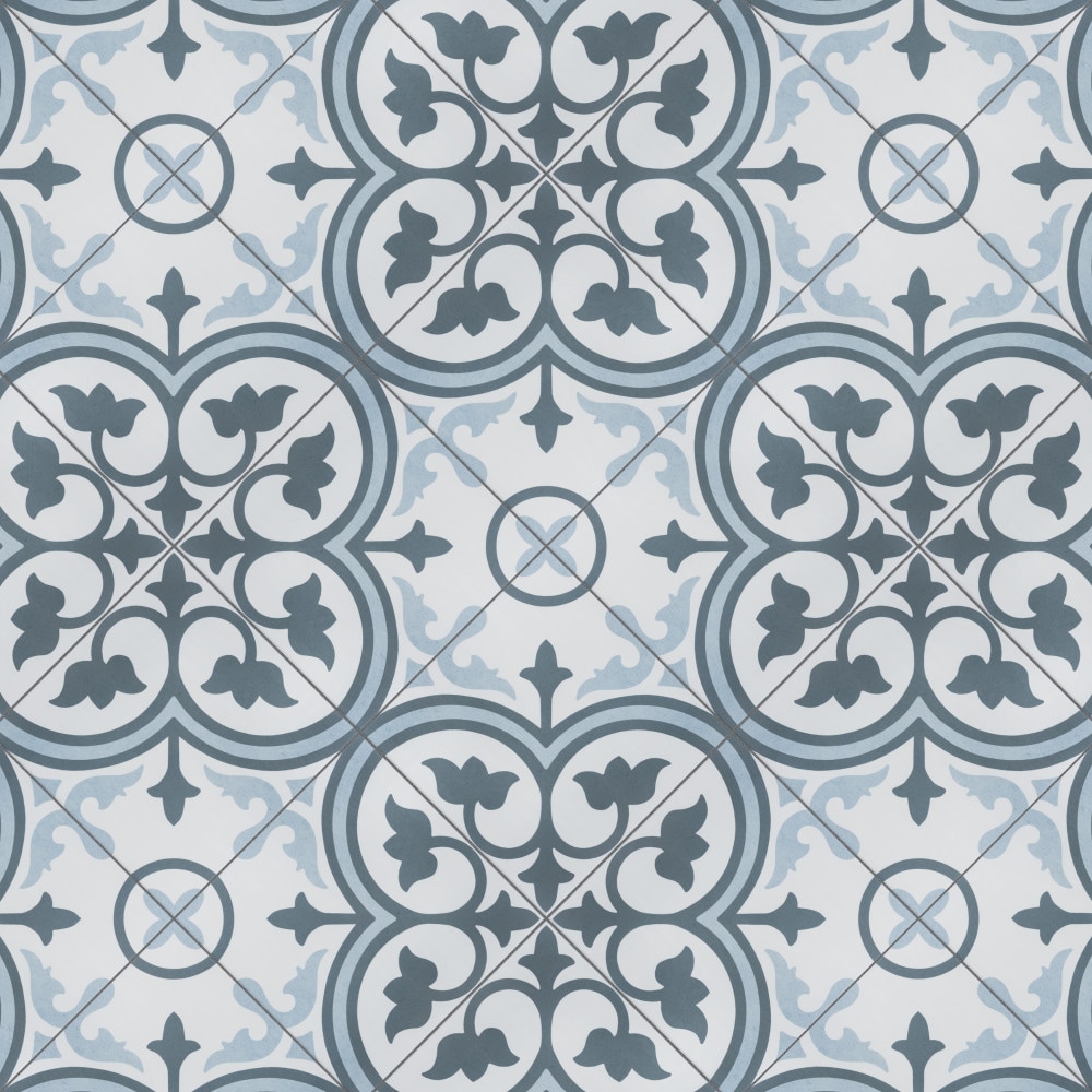 Affinity Tile Amberes Azul 12-in x 12-in Satin Ceramic Encaustic Floor ...