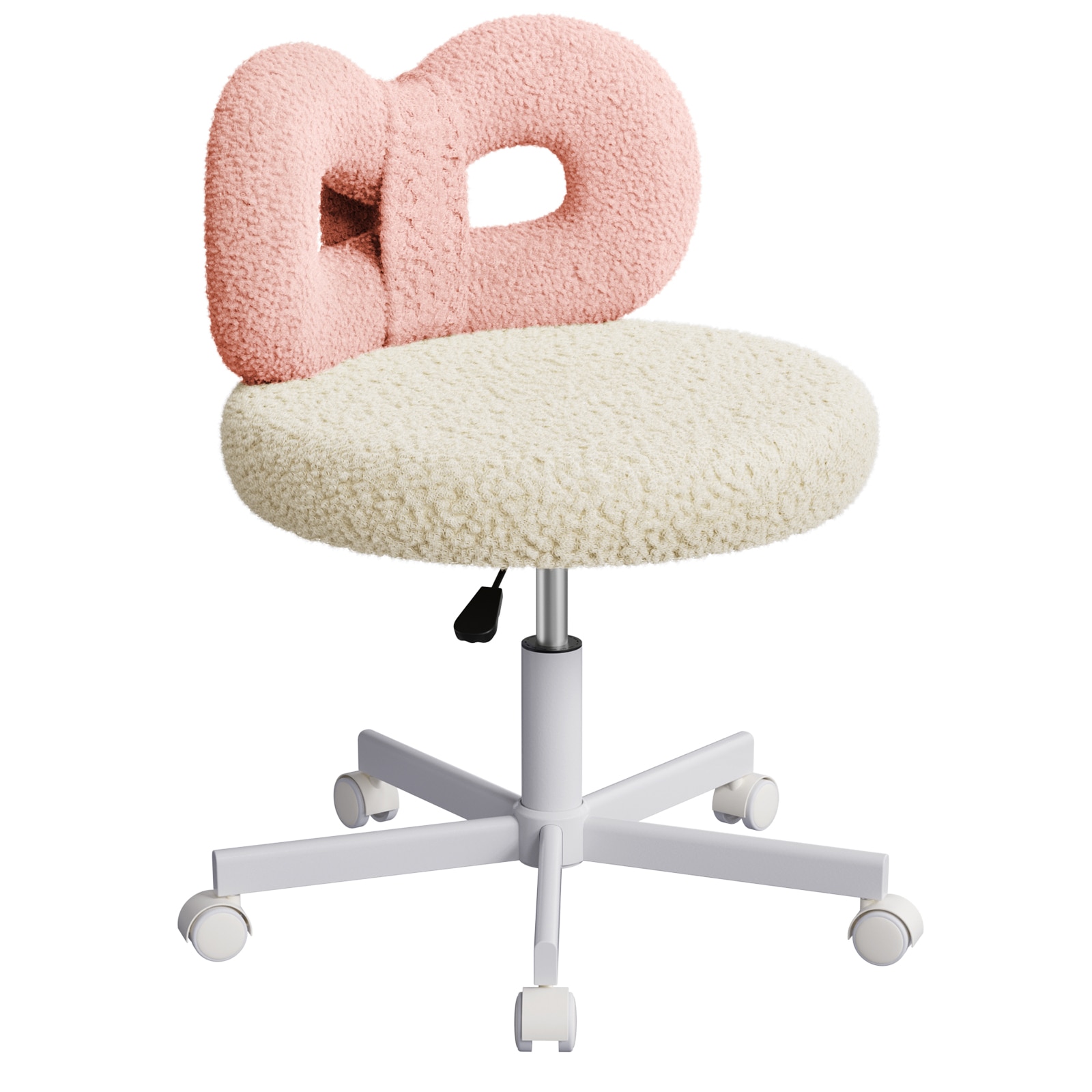 LOVMOR SJ-CHAIR-PW-WL Swivel Vanity Chair with Wheels Height Adjustable Makeup Chair with Upholstered and Cute Bow Backrestst for Bedroom and Living Room
